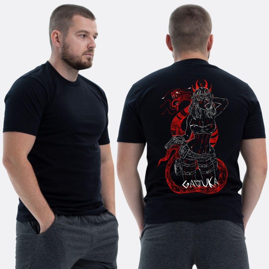 Чоловіча класична футболка з принтом Sunset Goons дівчина з пістолетом змія гадюка , Чорний