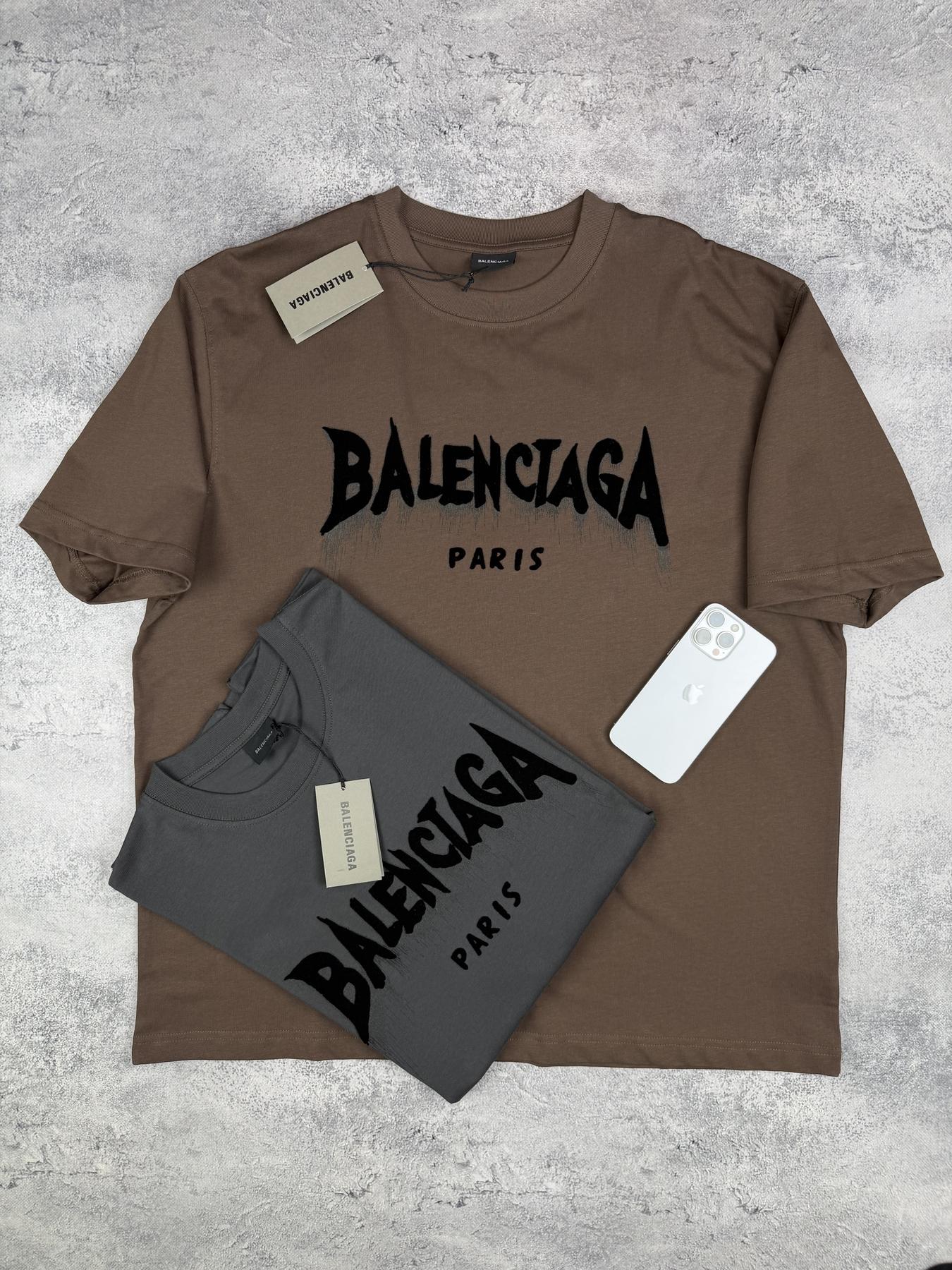 Футболка Balenciaga (шоколад) чоловіча бавовняна літня базова з коротким рукавом прямого крою теніска