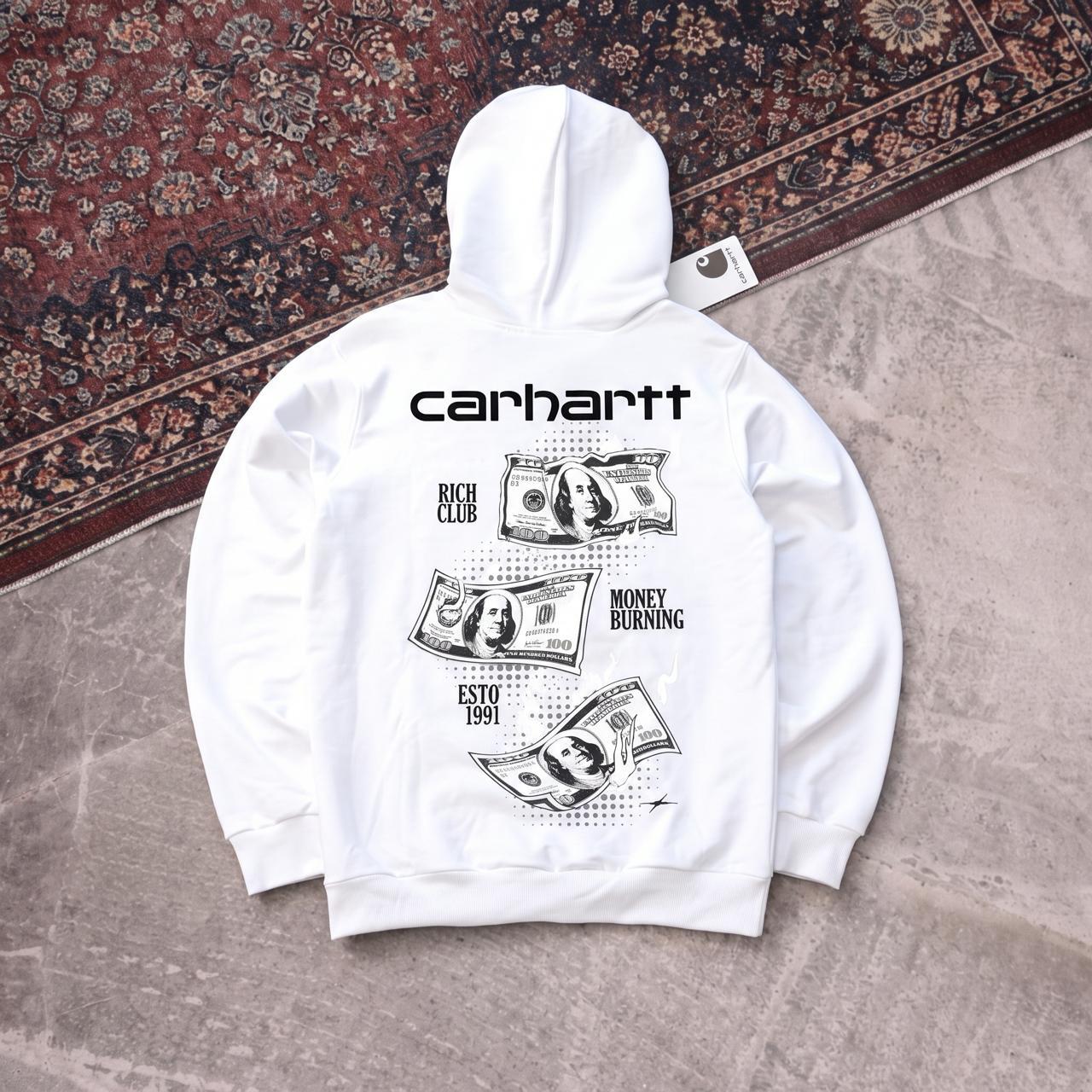 Худі CARHARTT-MONEY осінь чоловіче трикотажне біле актуальне та повсякденне з капюшоном на кожен день