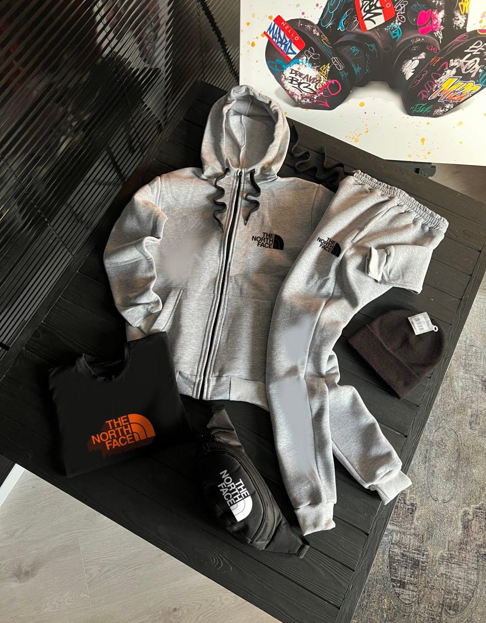 Комплект Зимний зип сет с шапкою The North Face хлопковый качественный и трендовый на прогулку костюм