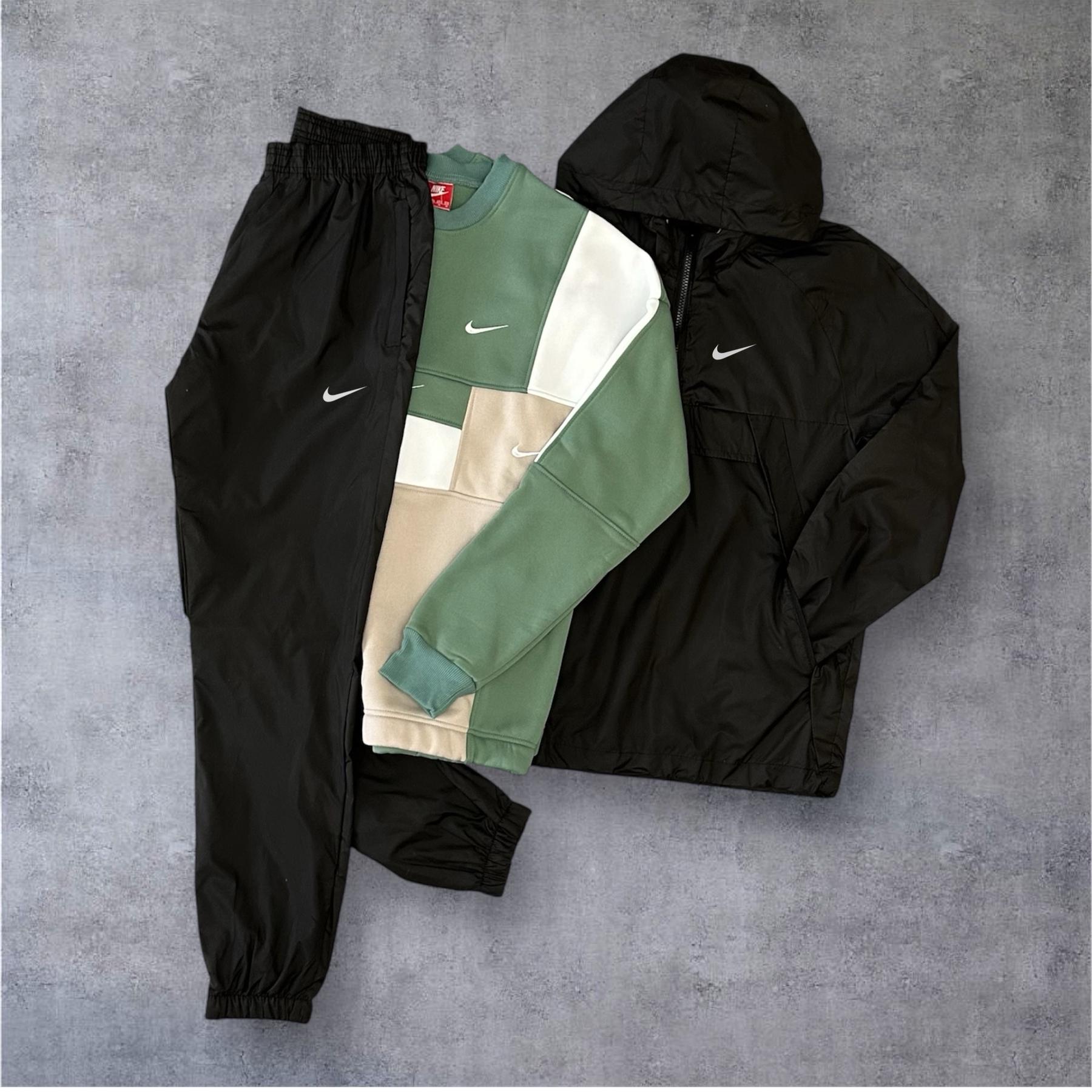 Спортивний костюм Nike анорак + світшот Nike в подарунок чорний плащівка демісезонний з вишивкою комплект кофта та штани