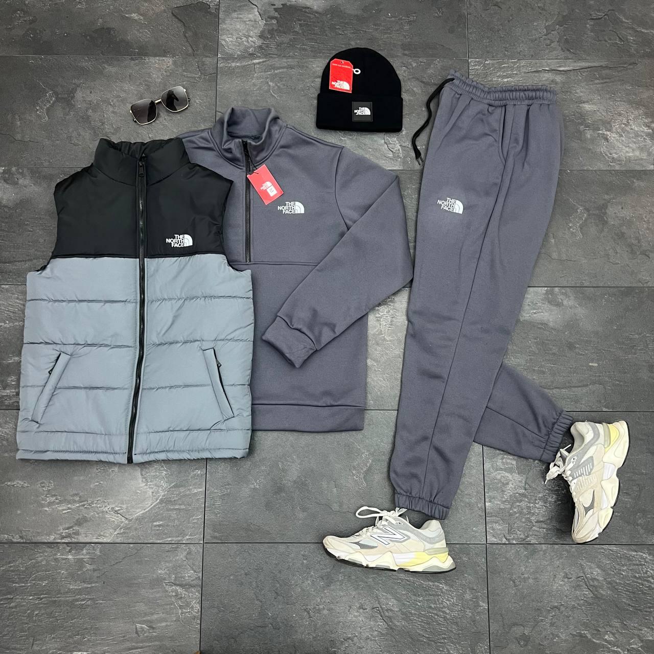 Комплект The North Face (Графит цвет) трехнитка зимний практичный и базовый с вышивкой для отдыха костюм