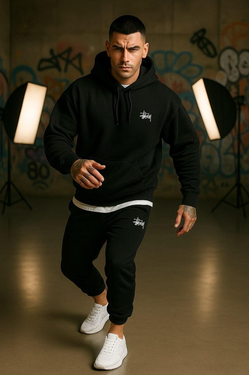 Зимний комплект худи Stussy хлопковый повседневный и базовый для поездок за город костюм