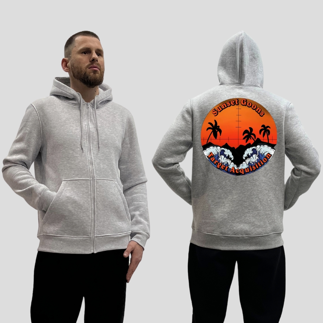 Чоловічий зіп-худі на флісі з принтом Sunset Goons морська піхота приціл пальми, Сірий