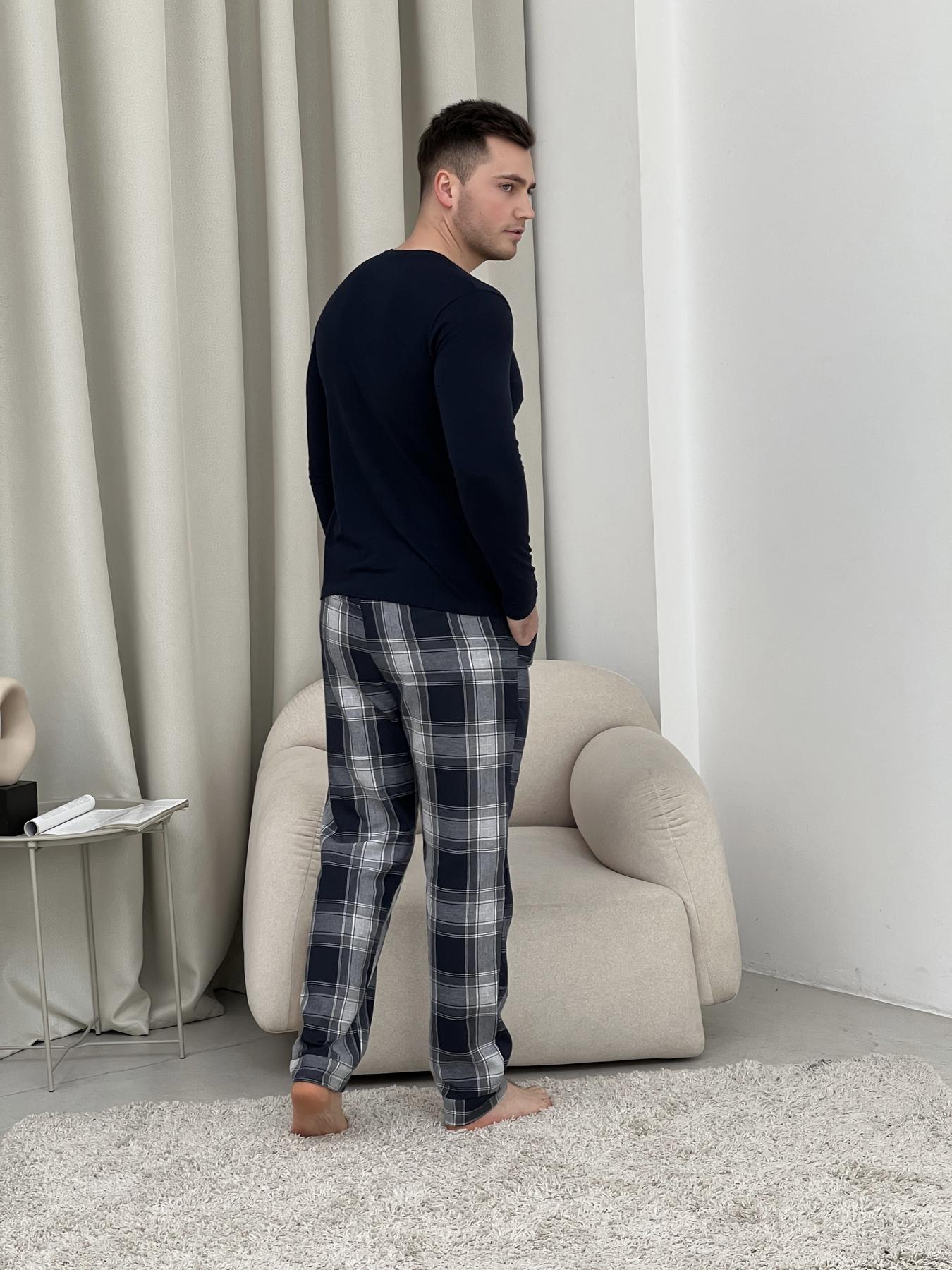 Домашній піжамний комплект для чоловіків COSY(штани+лонгслів НН) темно-синій/сірий - фото 2