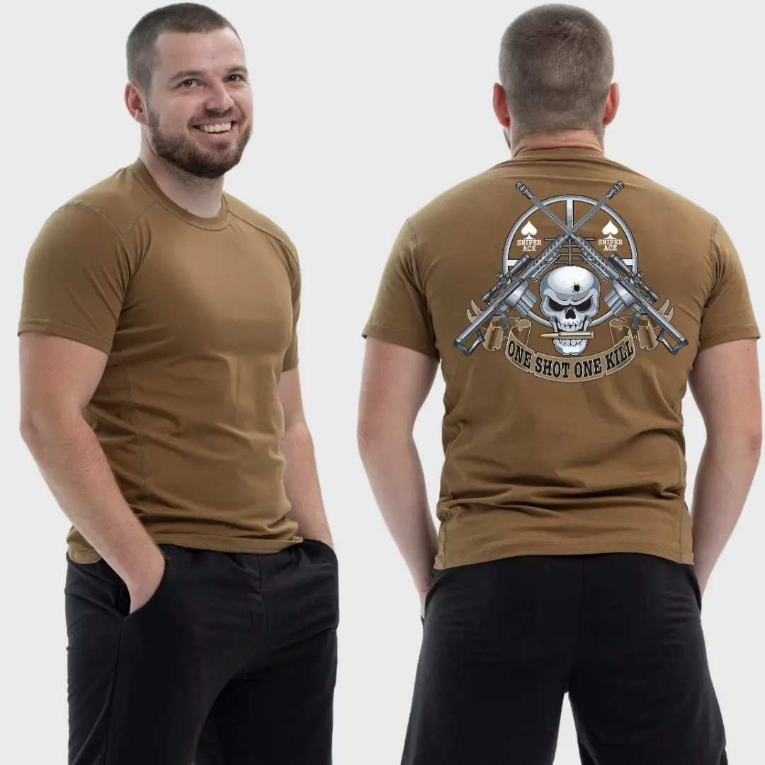 Чоловіча тактична футболка з принтом Sunset Goons one shot one kill череп снайперські гвинтівки, Койот