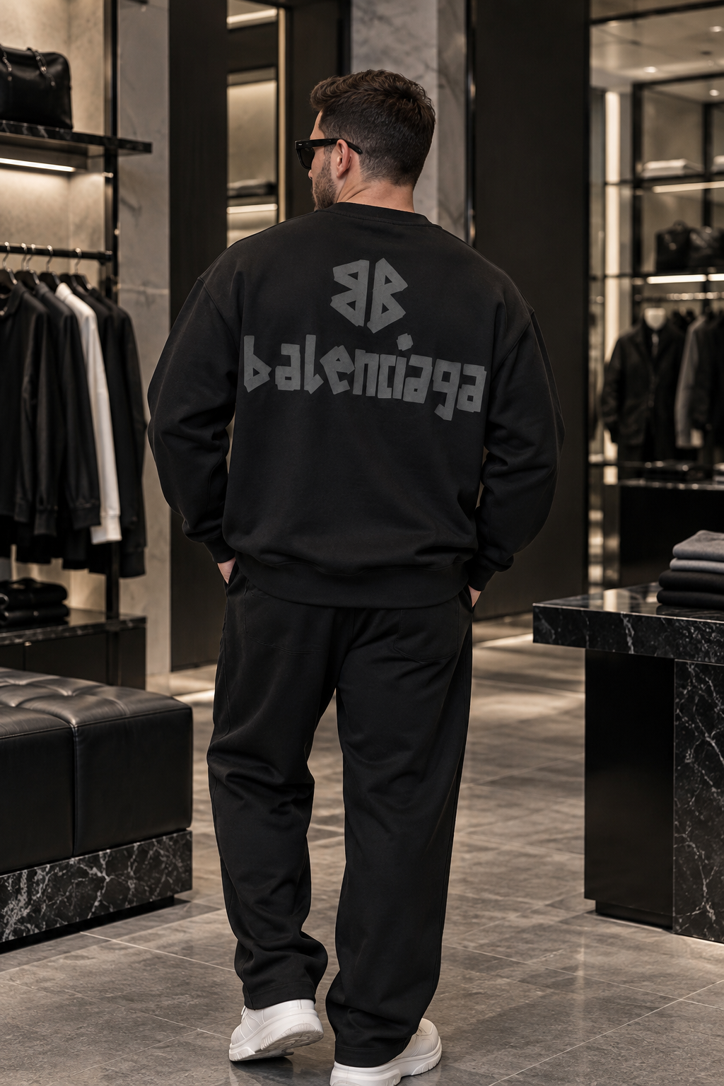 Чол світшот Balenciaga 3 нитка чоловічий трикотажний чорний всесезонний зручний та модний кофта без капюшона реглан