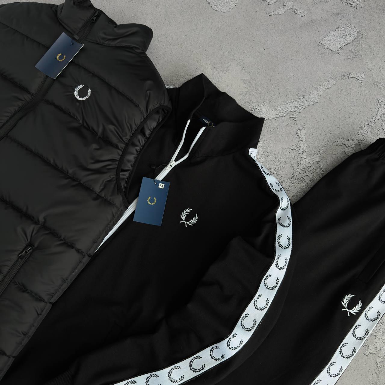 Набор Fred Perry жилет кофта штаны лампас черный двунитка демисезонный практичный и модный для дома комплект