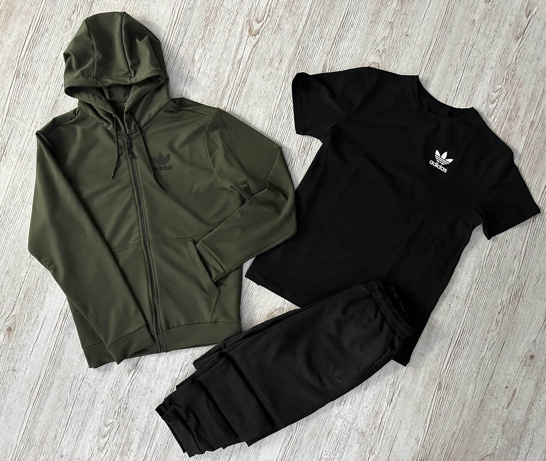 Демісезонний спортивний костюм Adidas кофта на змійці хакі + штани (двонитка) + Футболка чорна Adidas + Жилетка + Шкарпетки 2