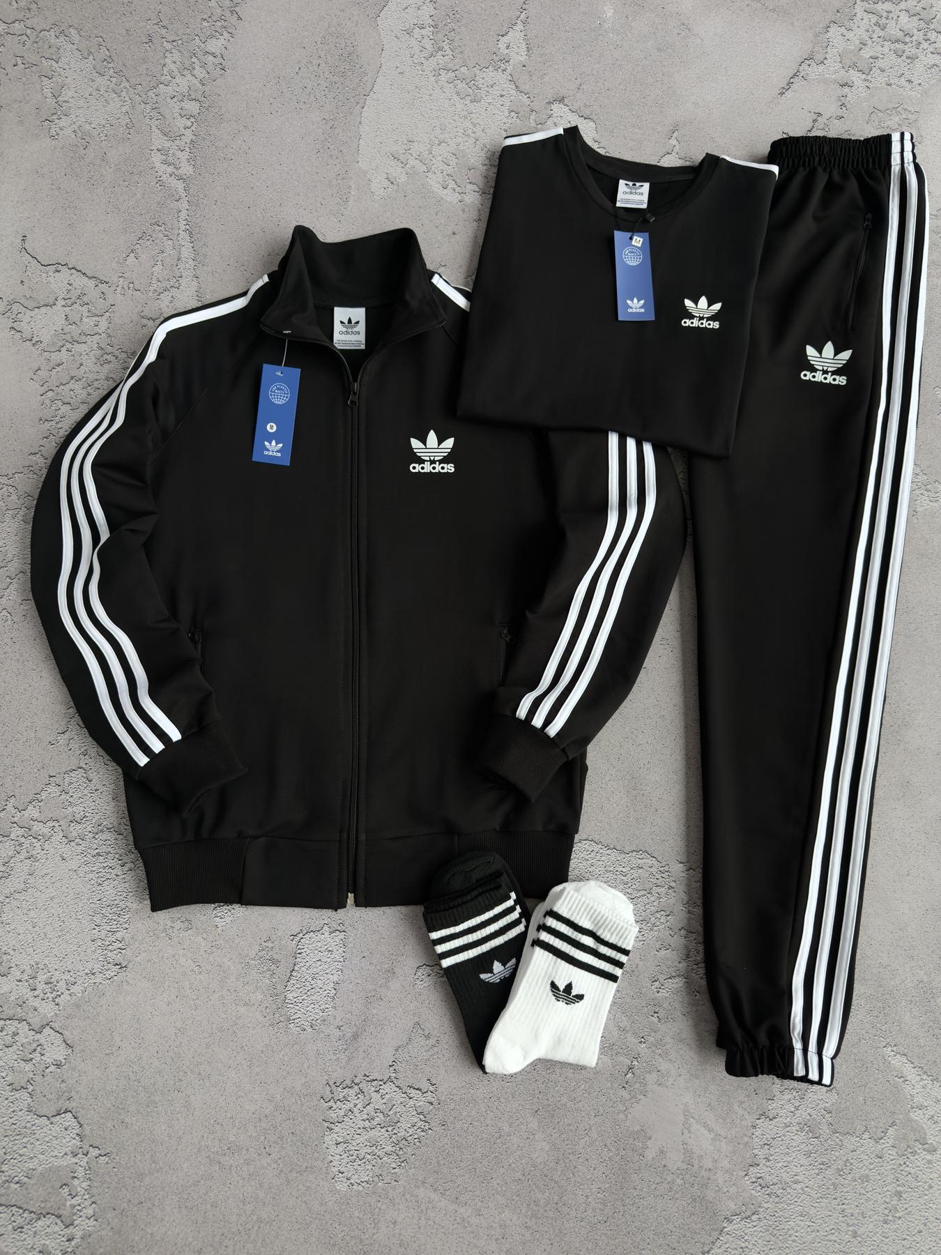 Набор Adidas кофта штаны футболка хлопковый черный всесезонный оригинальный и качественный на подарок комплект