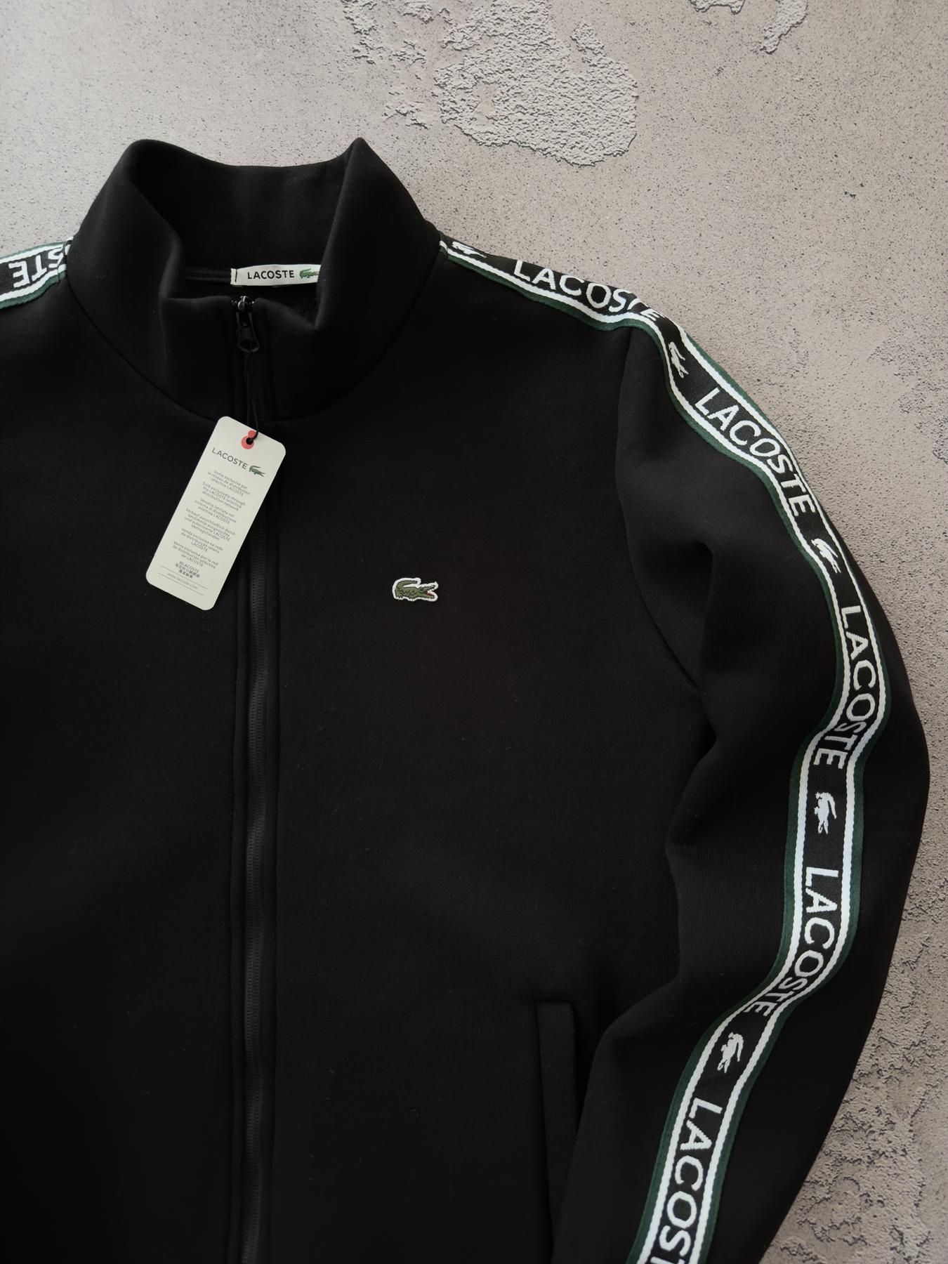 Зима кофта Lacoste унисекс хлопковая черная стильная и повседневная на молнии для встреч с друзьями реглан