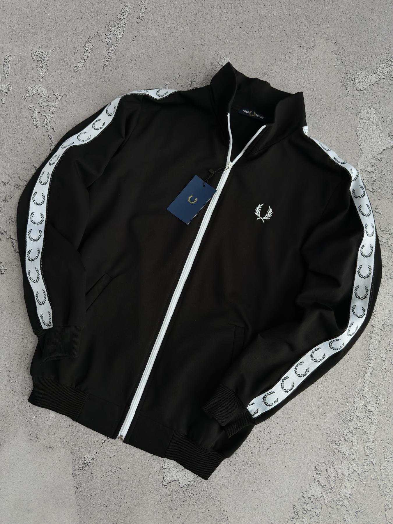 Кофта Fred Perry унисекс хлопковая черная демисезонная качественная с вышивкой на молнии на подарок реглан