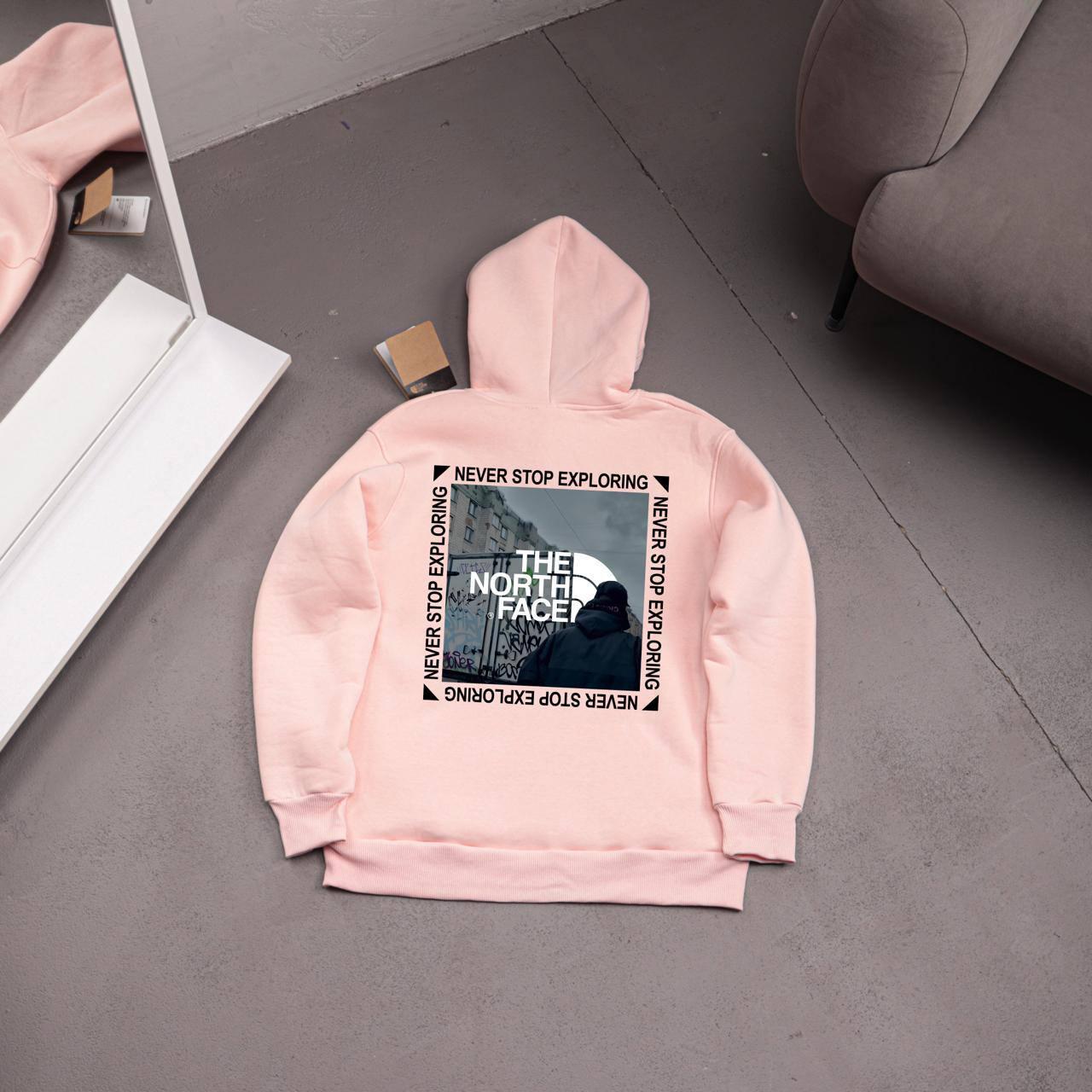 Худи The North Face (gruschovka) флис мужское розовое всесезонное качественное с капюшоном на каждый день