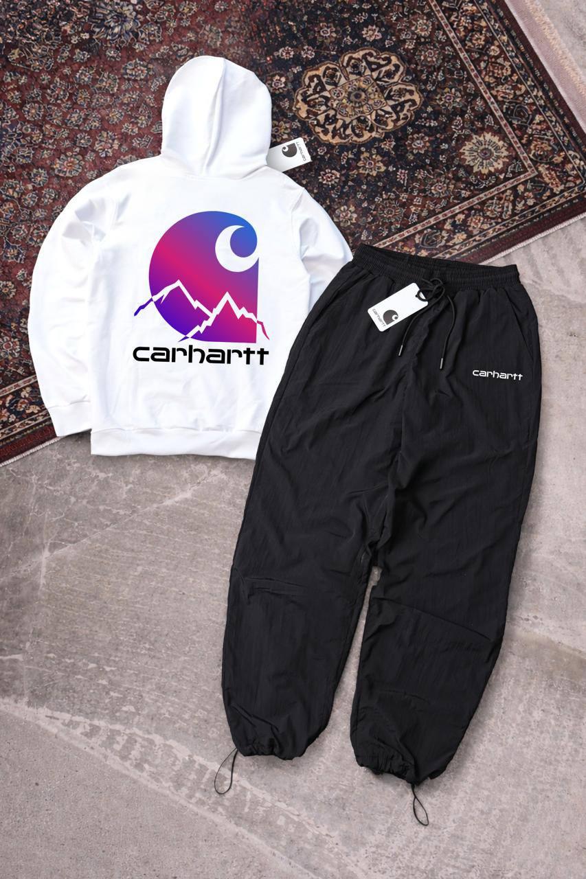 Костюм Худі (білий) двонитка+Штани чорні нейлон Весна/Осінь Carhartt-різнокольорове модний комплект