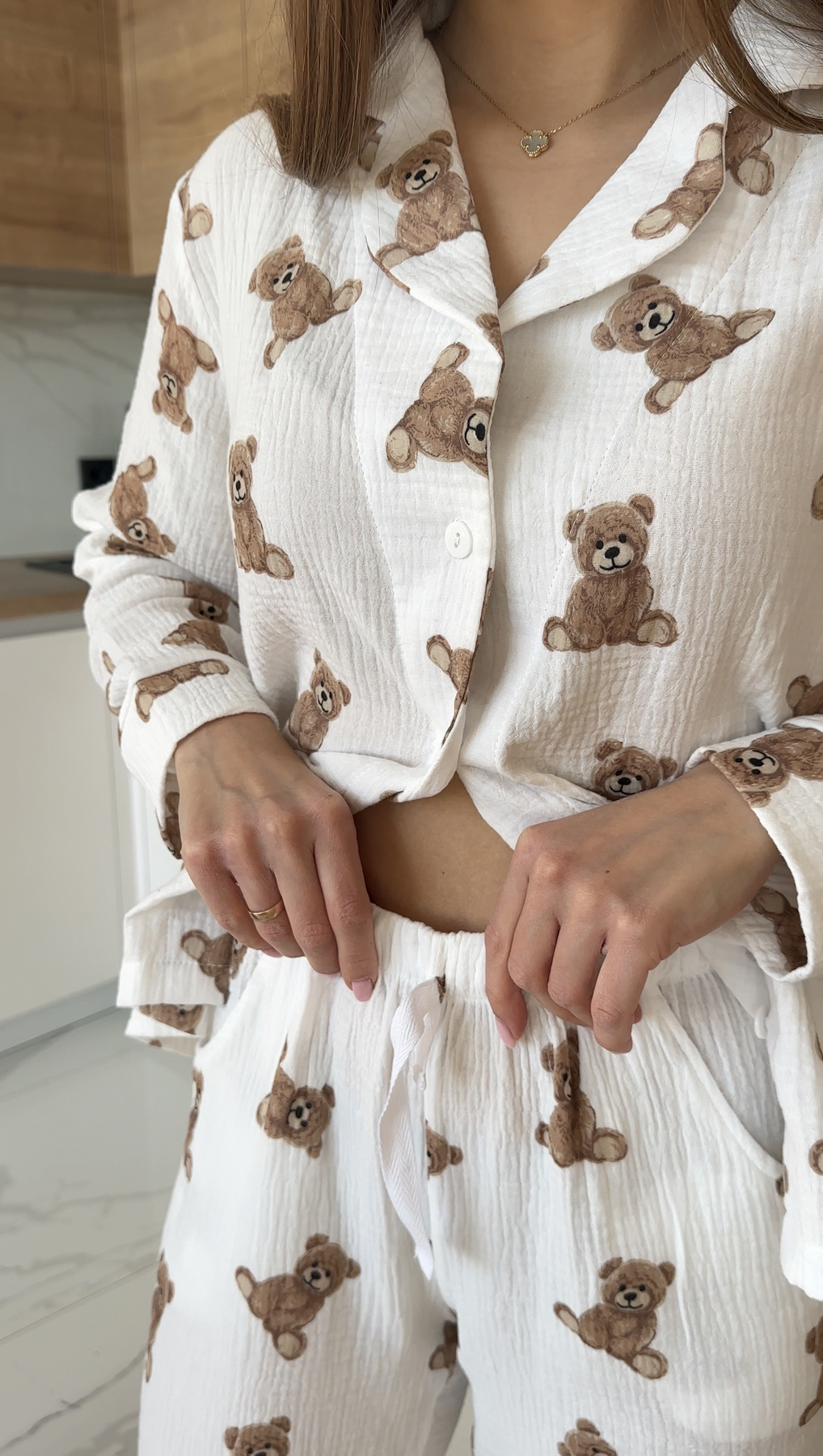 Жіноча Муслінова піжама сорочка+штани, ведмедики Teddy - фото 8