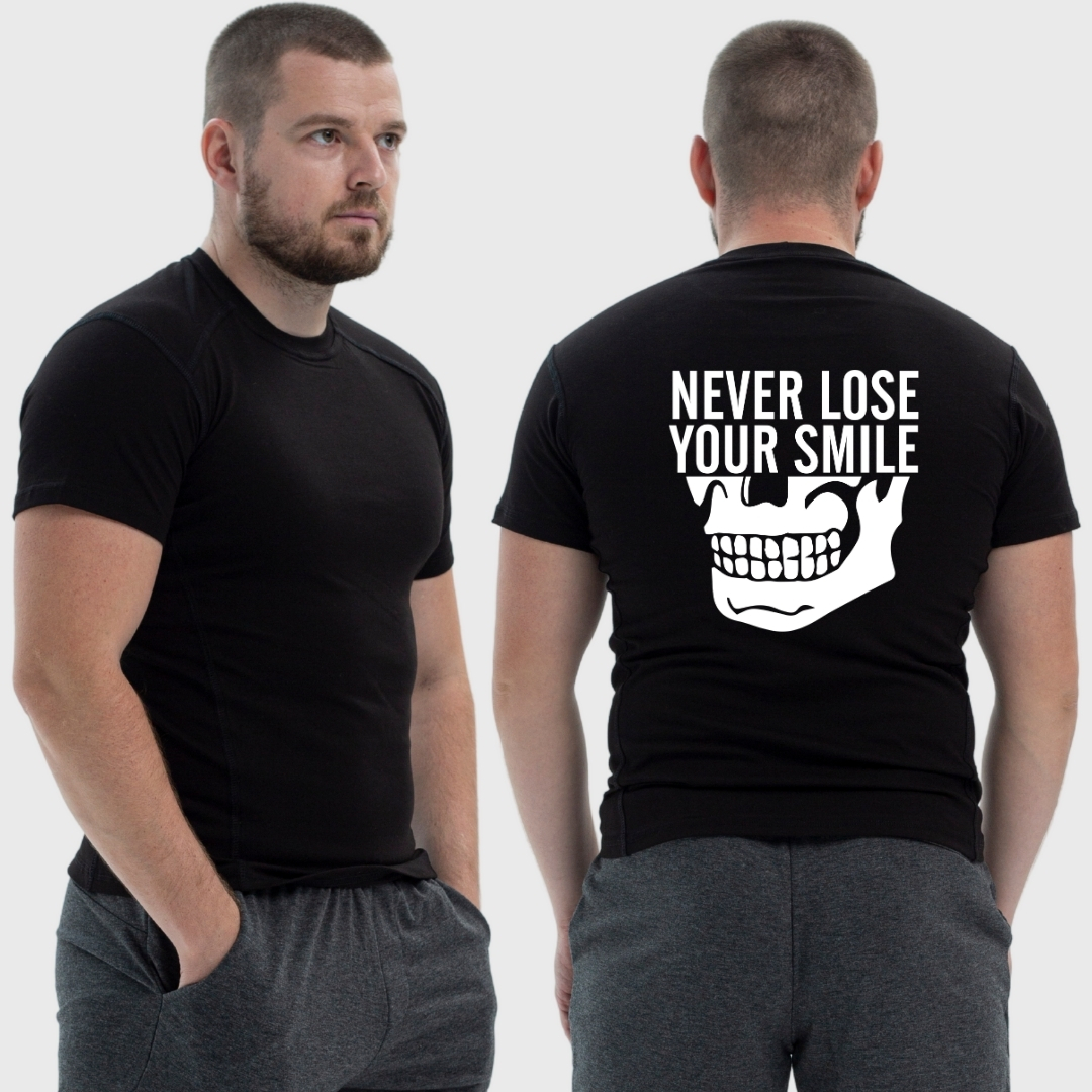 Чоловіча тактична футболка з принтом Never lose your smile не втрачай посмішку, Чорний