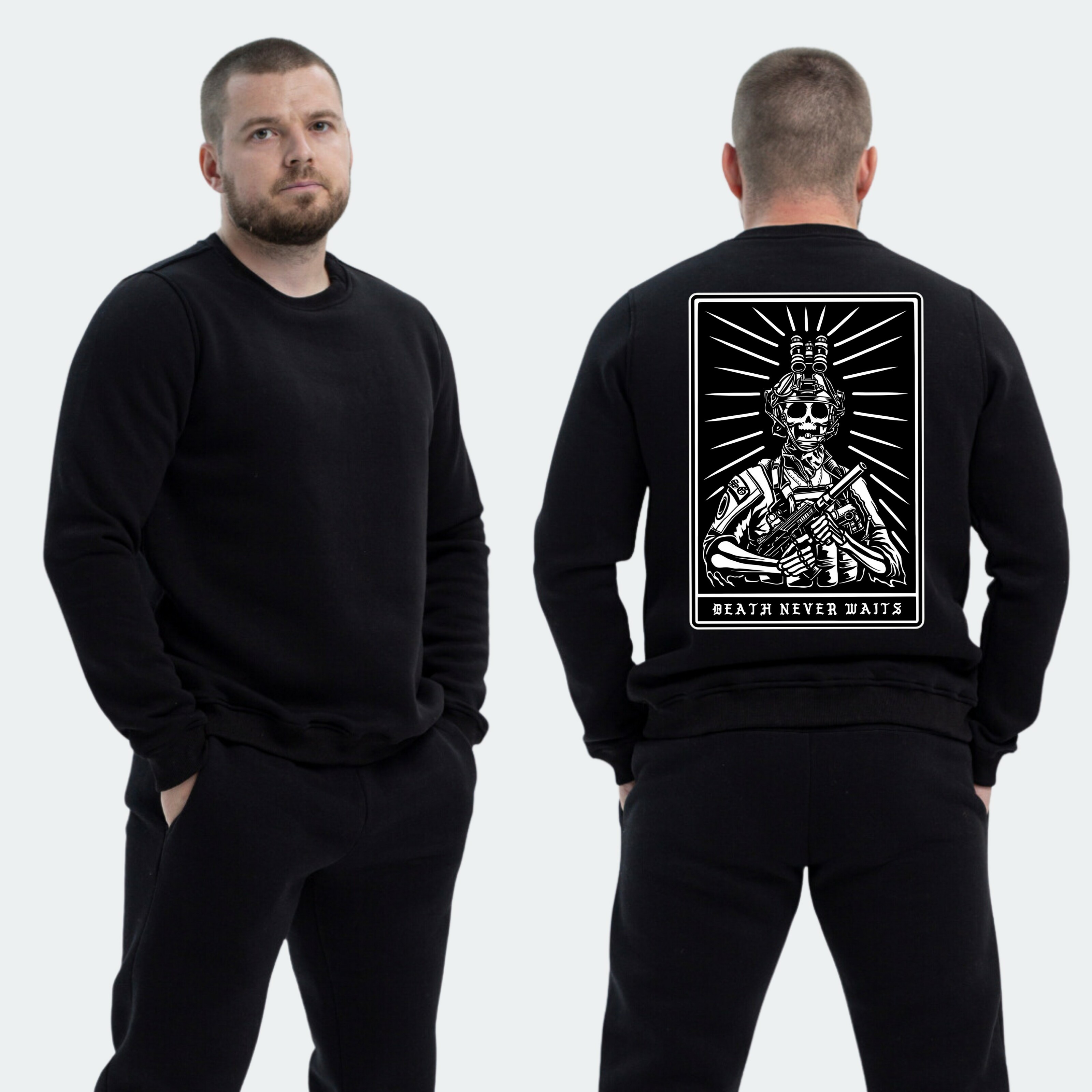 Чоловічий світшот на флісі з принтом Sunset Goons death never waits карта скелет , Чорний