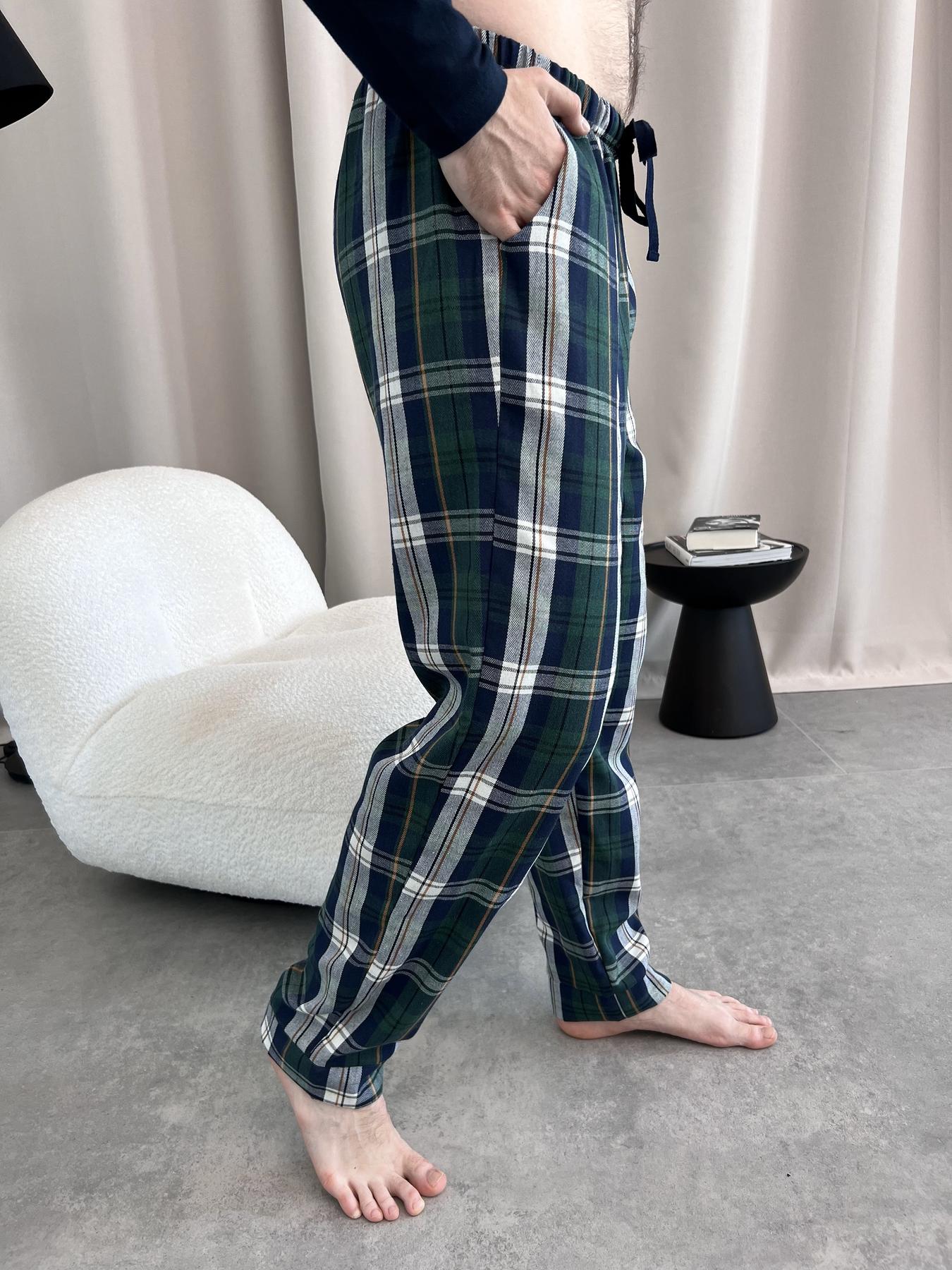 Чоловічі піжамні штани COSY в клітину синьо-зелені - фото 4