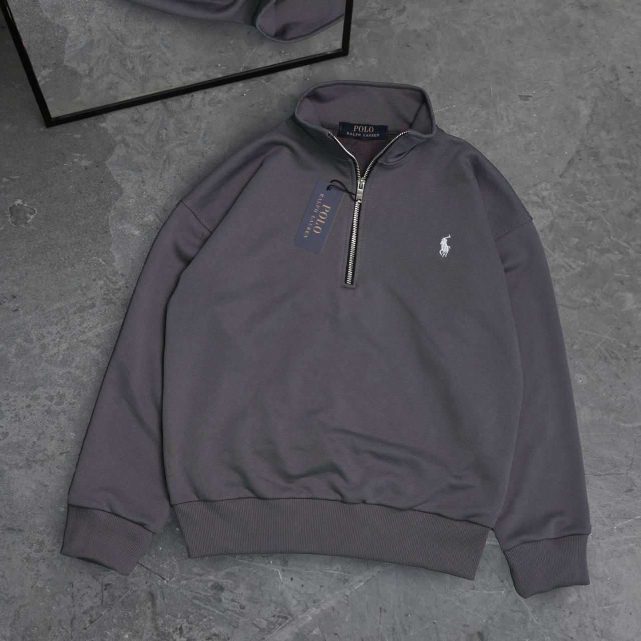 Світшот з коміром Графіт POLO Ralph Lauren - демісезон чоловічий тринитка модний на блискавці з вишивкою кофта без капюшона