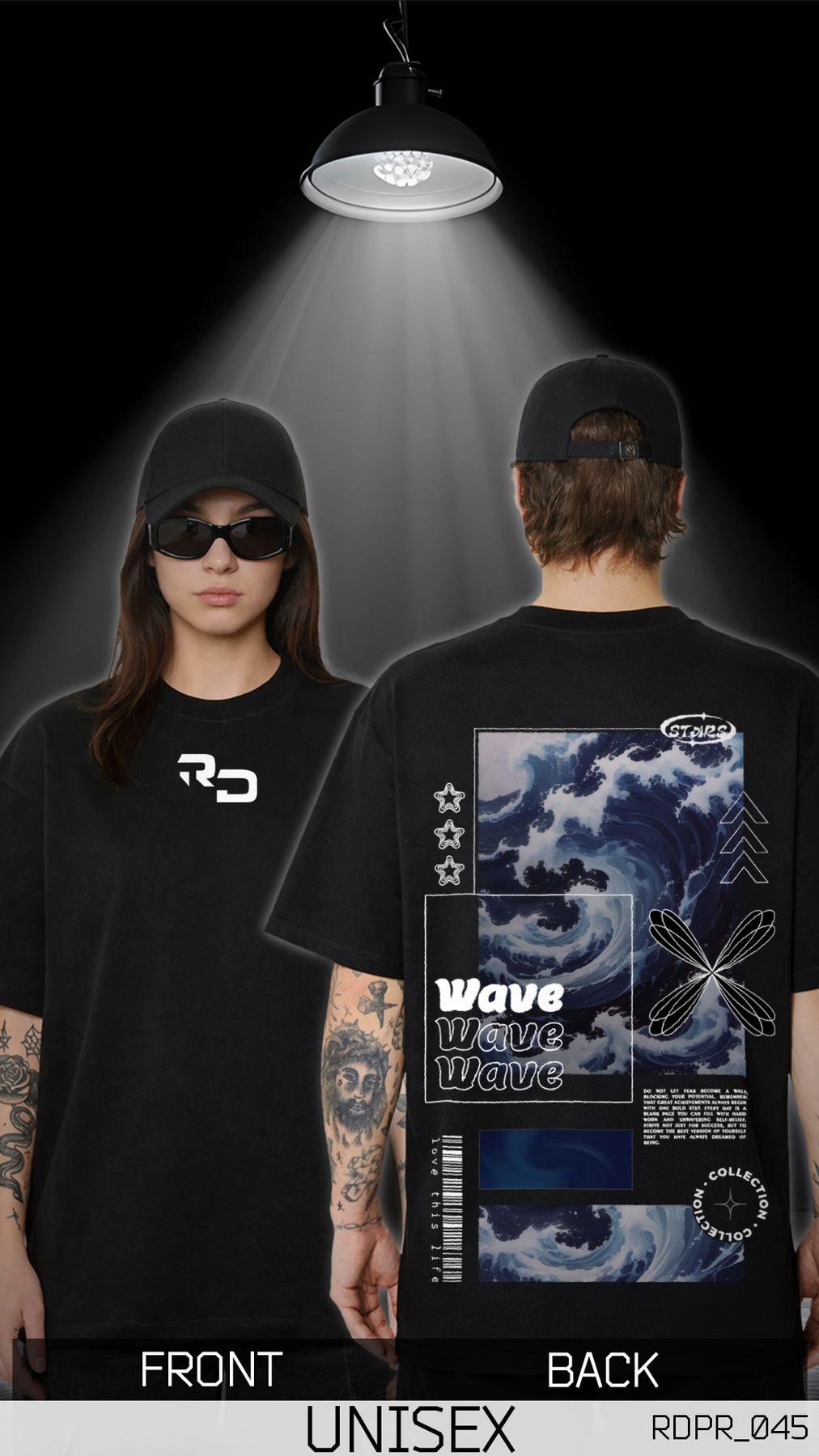 Оверсайз футболка унисекс Wave 2.0 трикотажная черная летняя универсальная и актуальная с принтом тенниска
