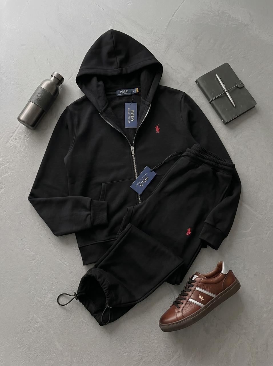 Комплект Зіпер+Штани POLO Ralph Lauren - демісезон чорний тринитка модний бавовняний з вишивкою костюм