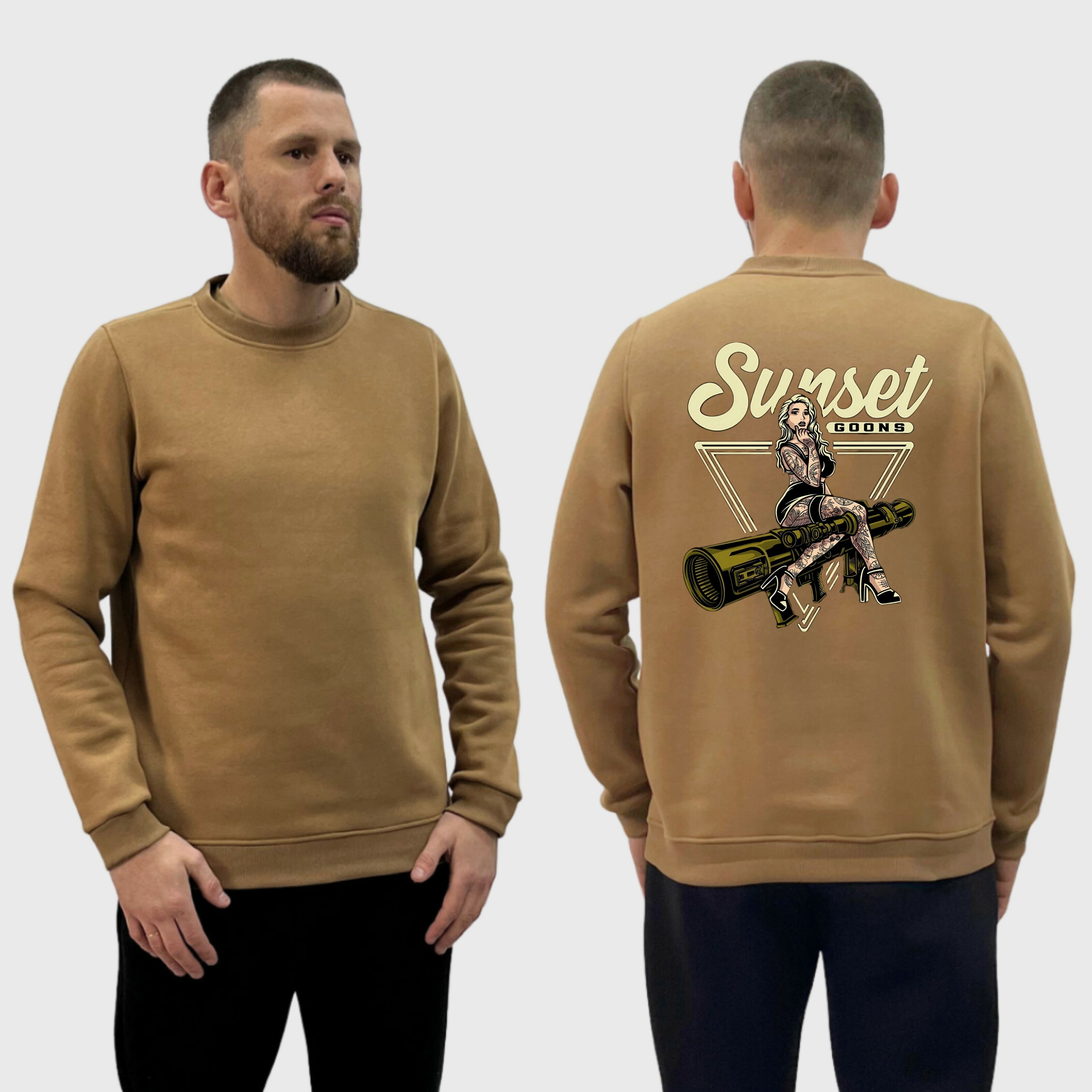 Чоловічий світшот на флісі з принтом Sunset Goons дівчина, Койот