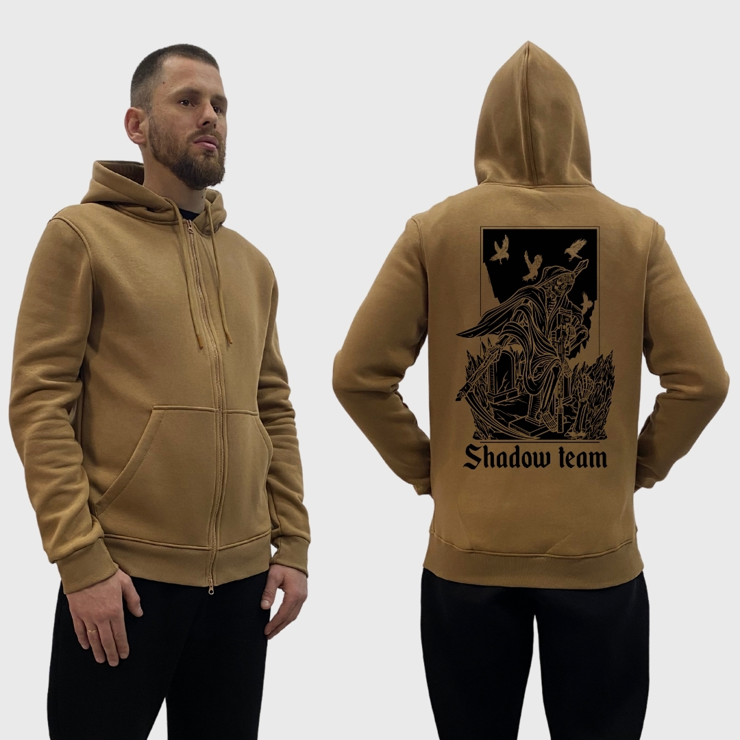Чоловічий зіп-худі на флісі з принтом Shadow team скелет смерть на кладовищі, Койот