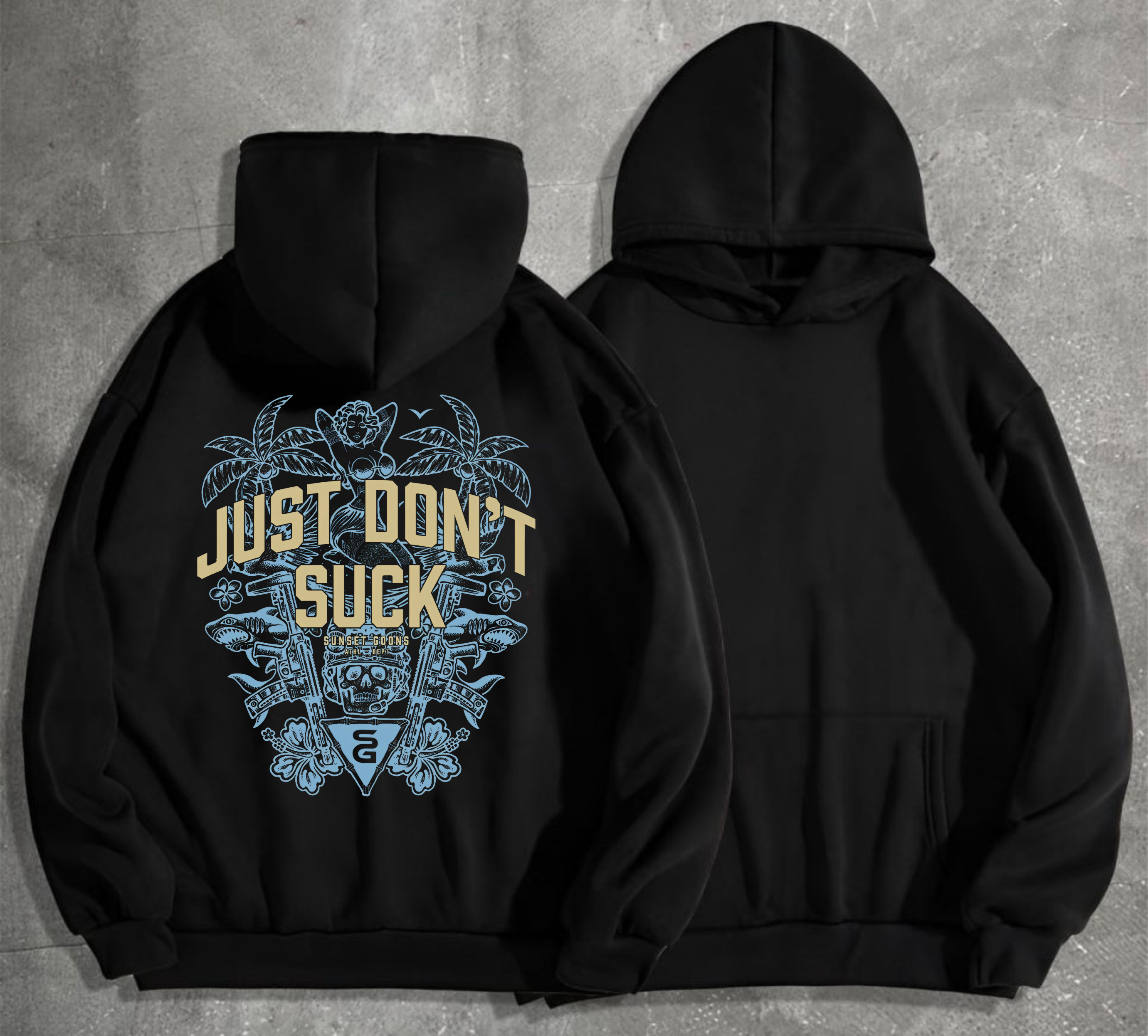 Худі чоловічий на флісі з принтом Sunset Goons just d`ont suck не смокчи , Чорний