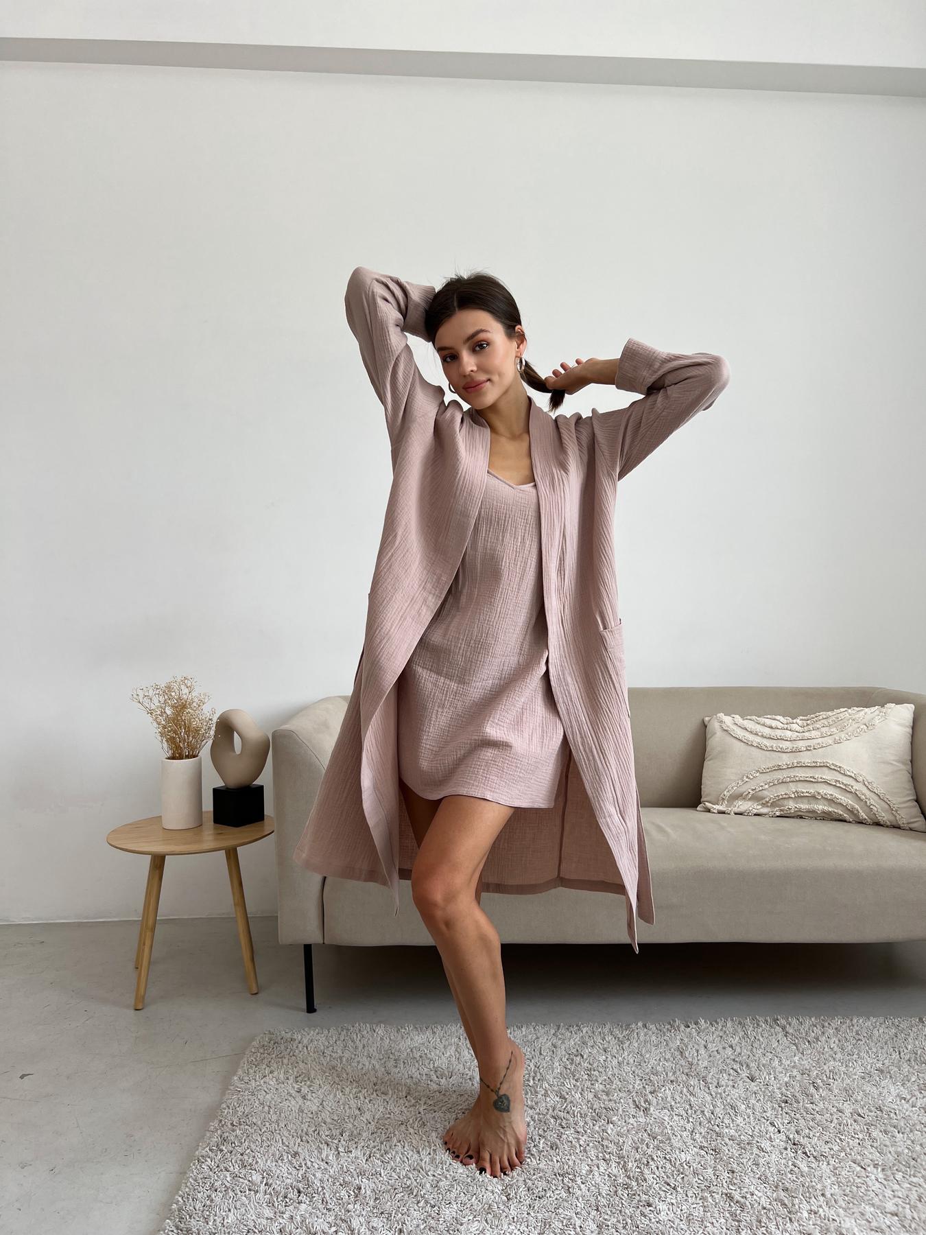 Жіночий комплект халат+сорочка COSY із мусліну, латте - фото 2