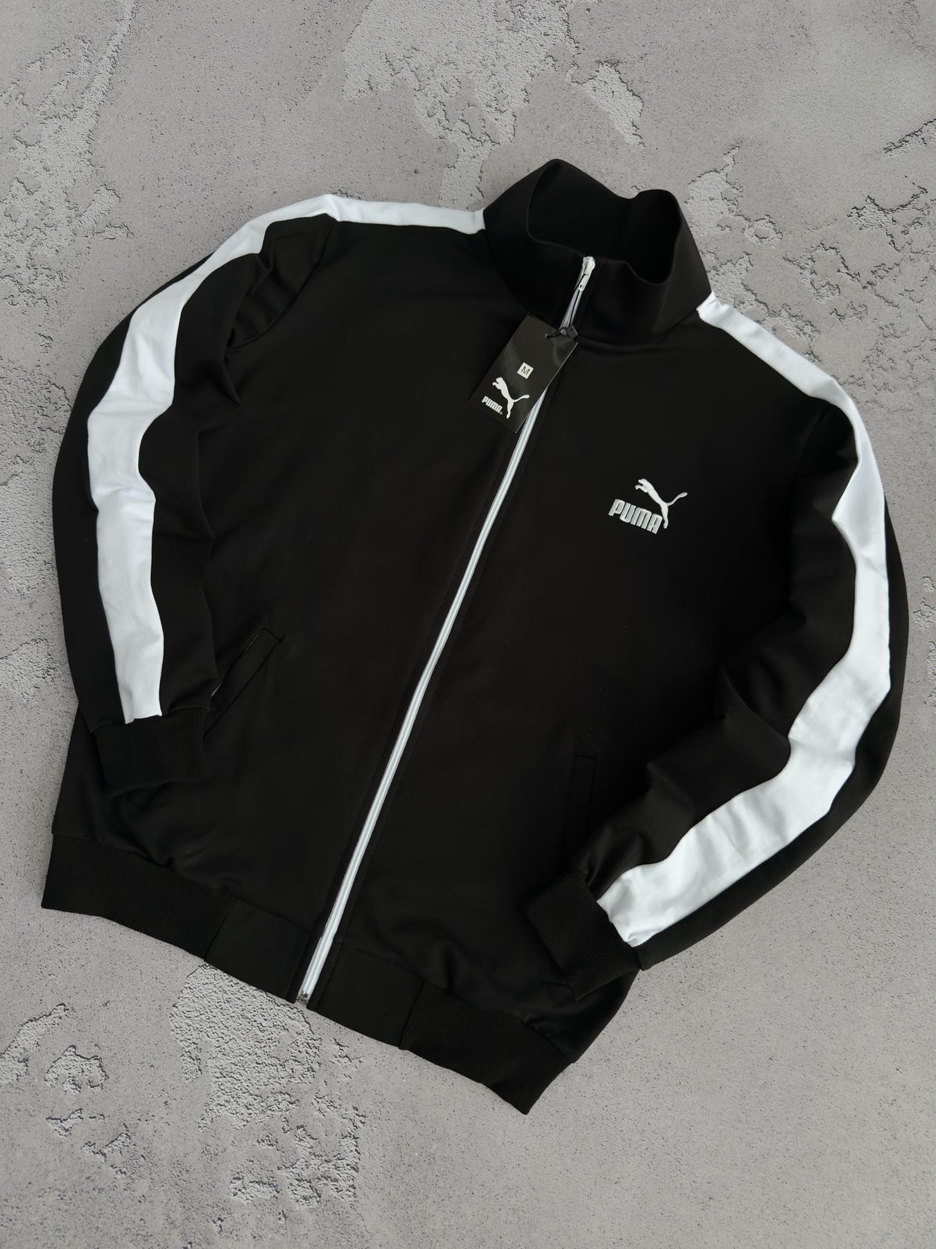 Кофта Puma лампас унисекс хлопковая черная всесезонная стильная с вышивкой для активного отдыха реглан джемпер