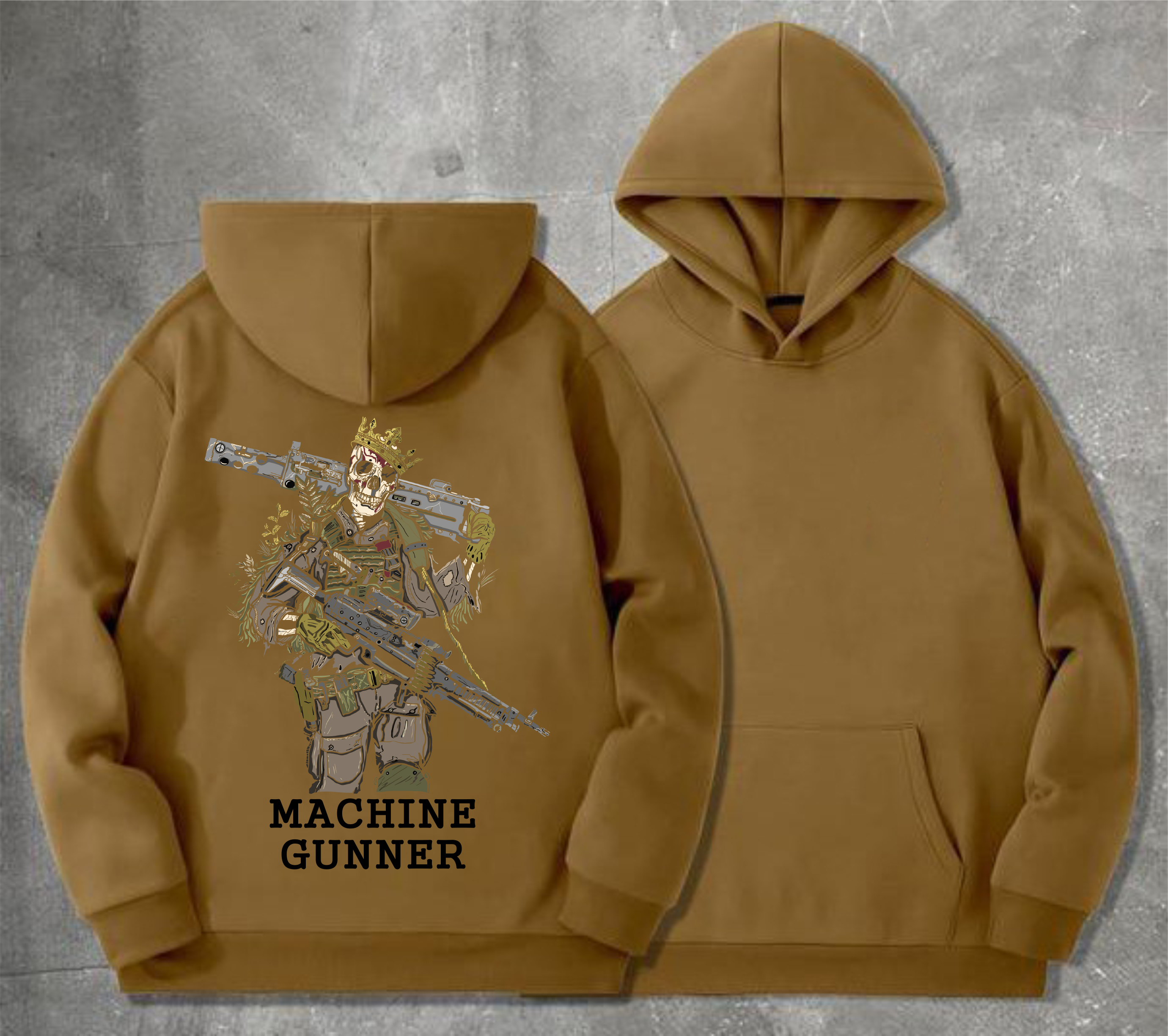 Худі чоловічий на флісі з принтом Machine gunner мінометник , Койот
