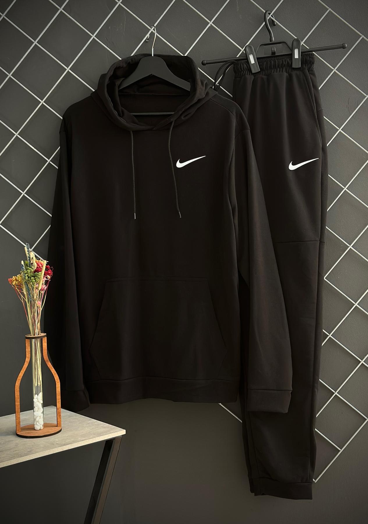 Комплект Nike чорний худі + штани + футболка 1шт + шорти + панама 1шт + шкарпетки (2пари чорні та білі) унісекс двонитка костюм