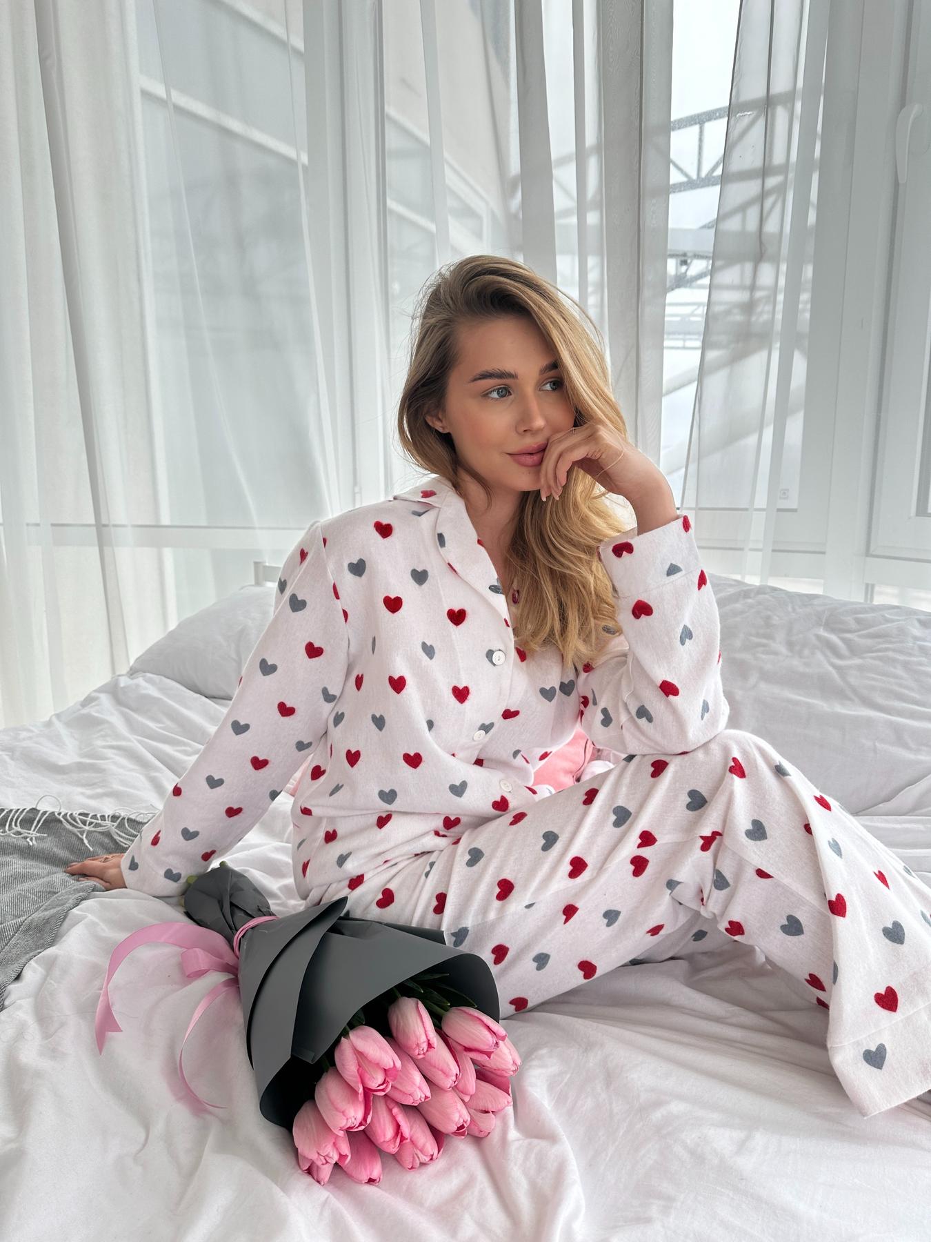 Домашня жіноча піжама COSY червоні серця на білому (сорочка+штани) - фото 6
