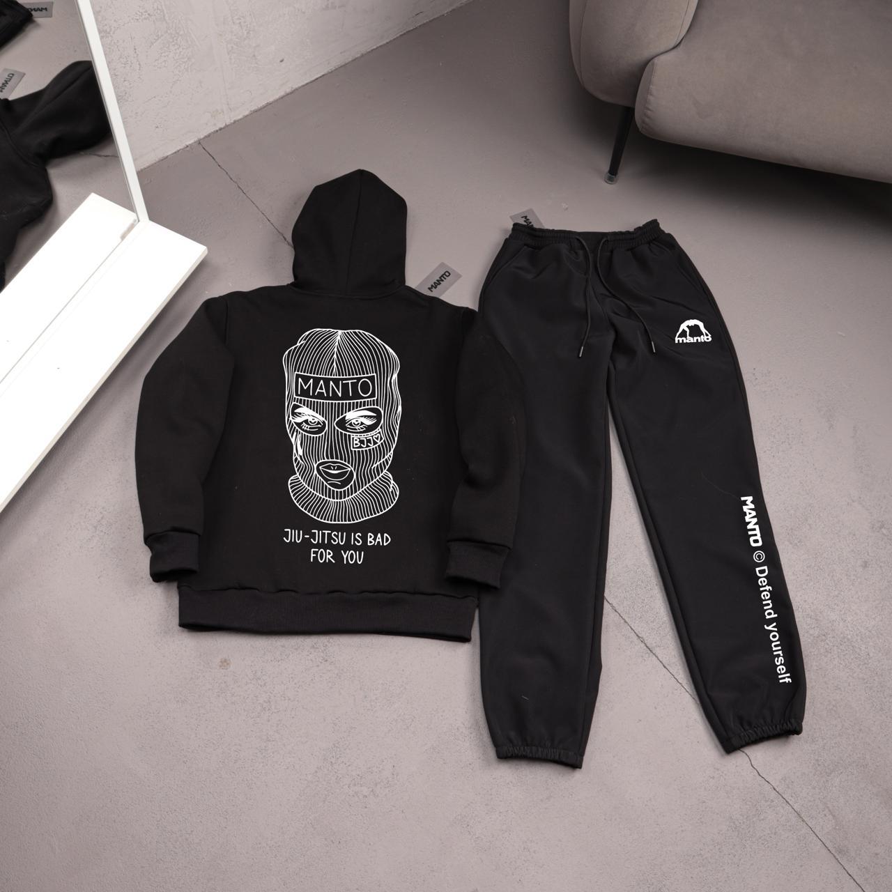 Комплект худі фліс+штани софт шел утеплені BALACLAVA чорний зимовий зручний та модний з капюшоном костюм