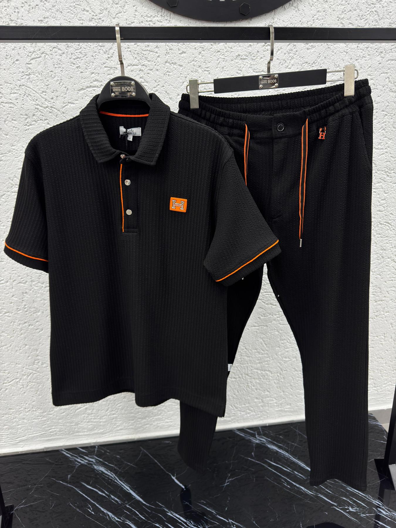 Футболка Hermes мужская хлопковая черная летняя удобная с коротким рукавом прямого кроя для прогулок тенниска