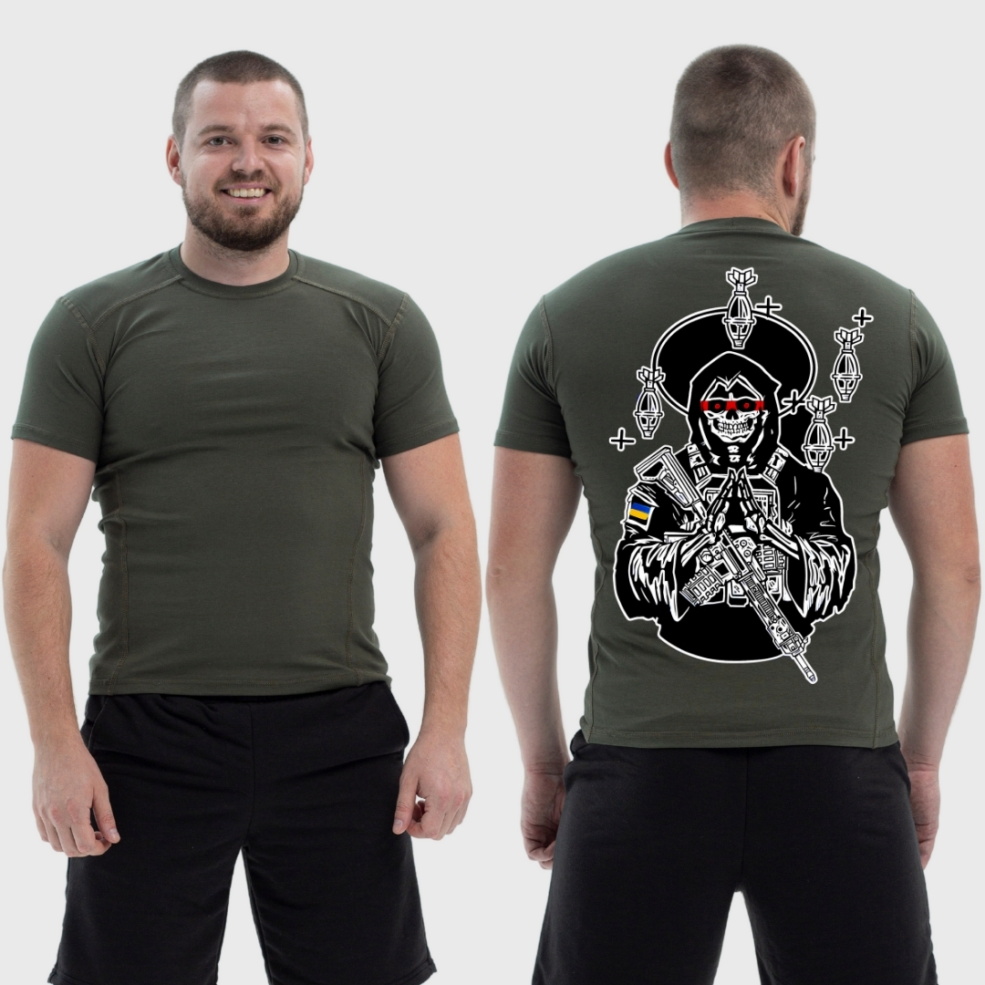 Чоловіча тактична футболка з принтом Sunset Goons faith in luck скелет міни, Хакі