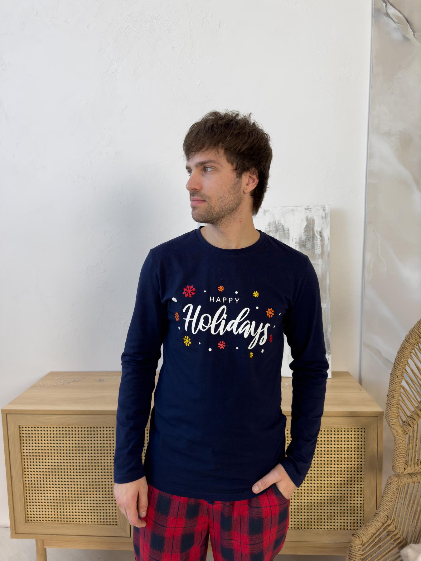 Лонгслів чоловічий "Happy Holidays" синій - фото 2