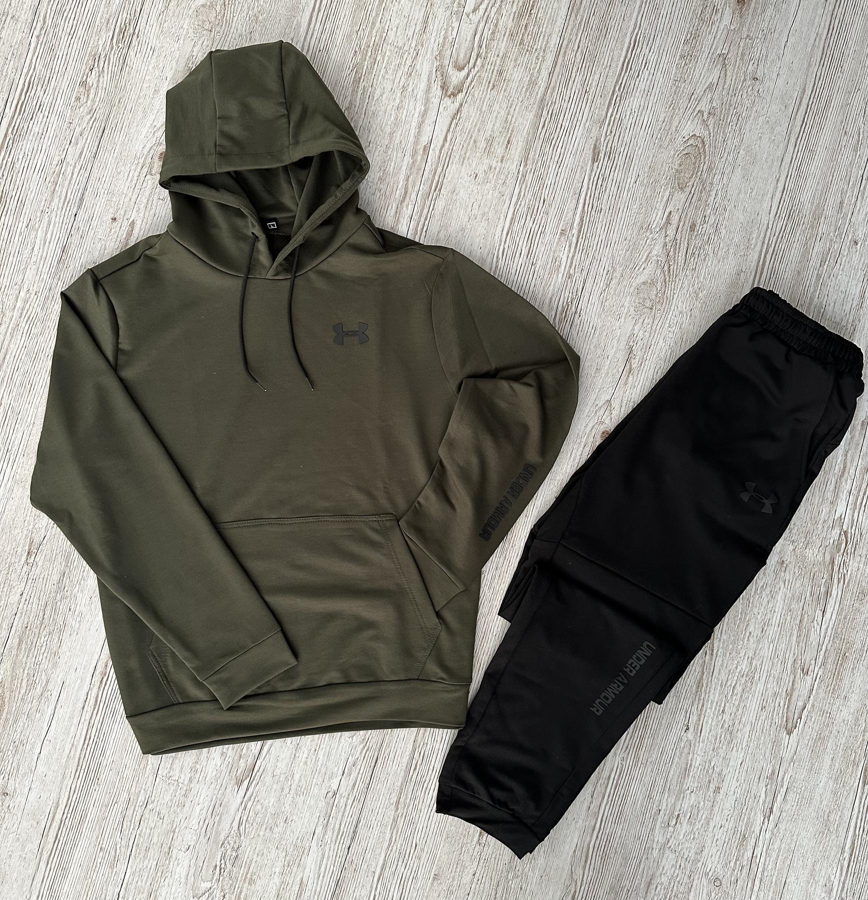 Демисезонный спортивный костюм Under Armour худи хаки + штаны (двонитка) + Футболка черная Under Armour