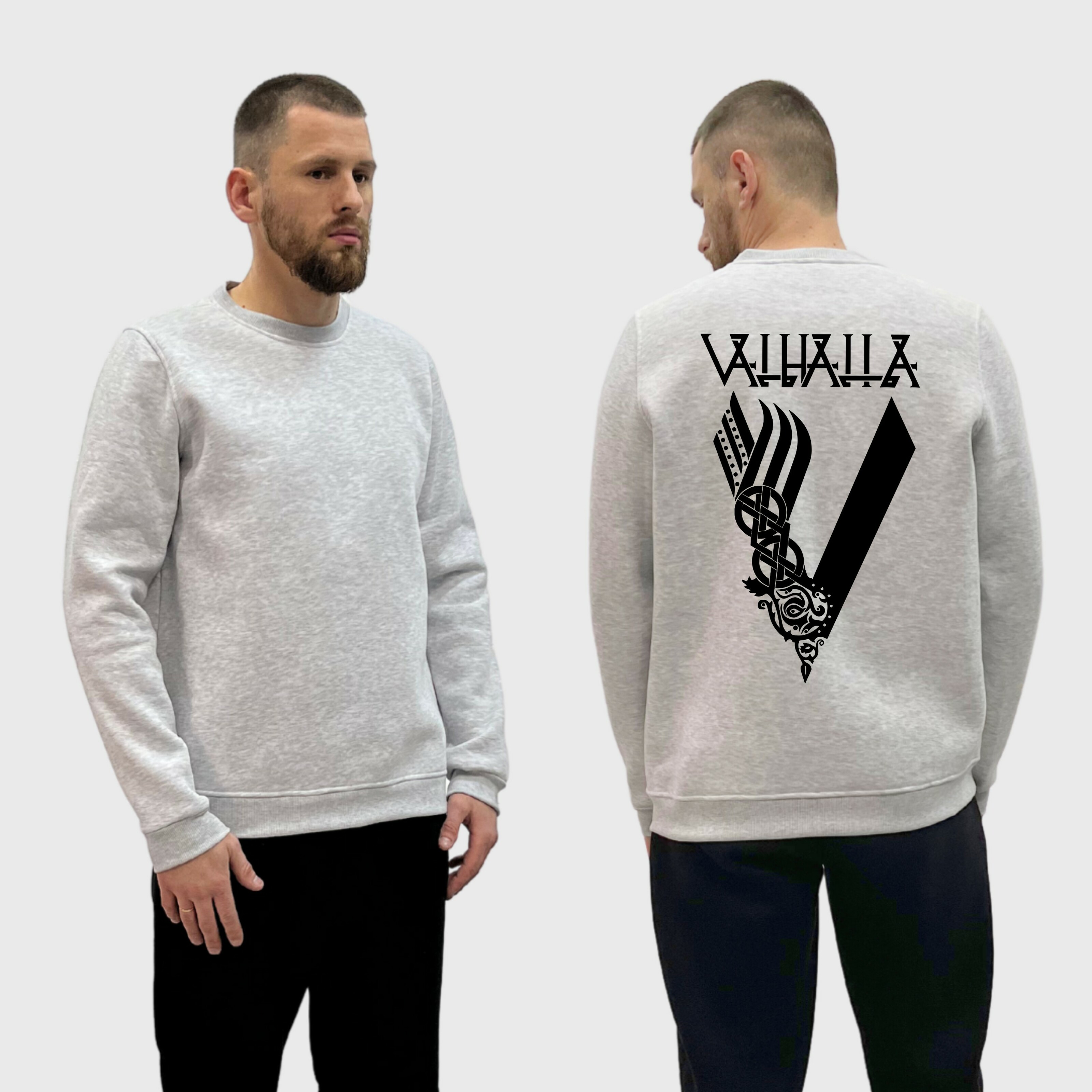 Чоловічий світшот на флісі з принтом V Valhalla Вальгалла, Сірий
