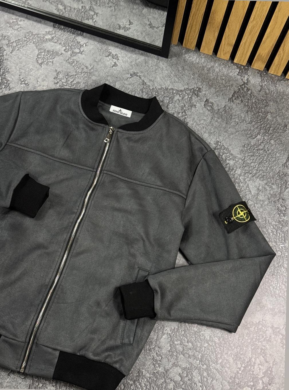 Бомбер Stone Island графит мужской демисезонный молодежный на молнии с воротником-стойкой легкая куртка
