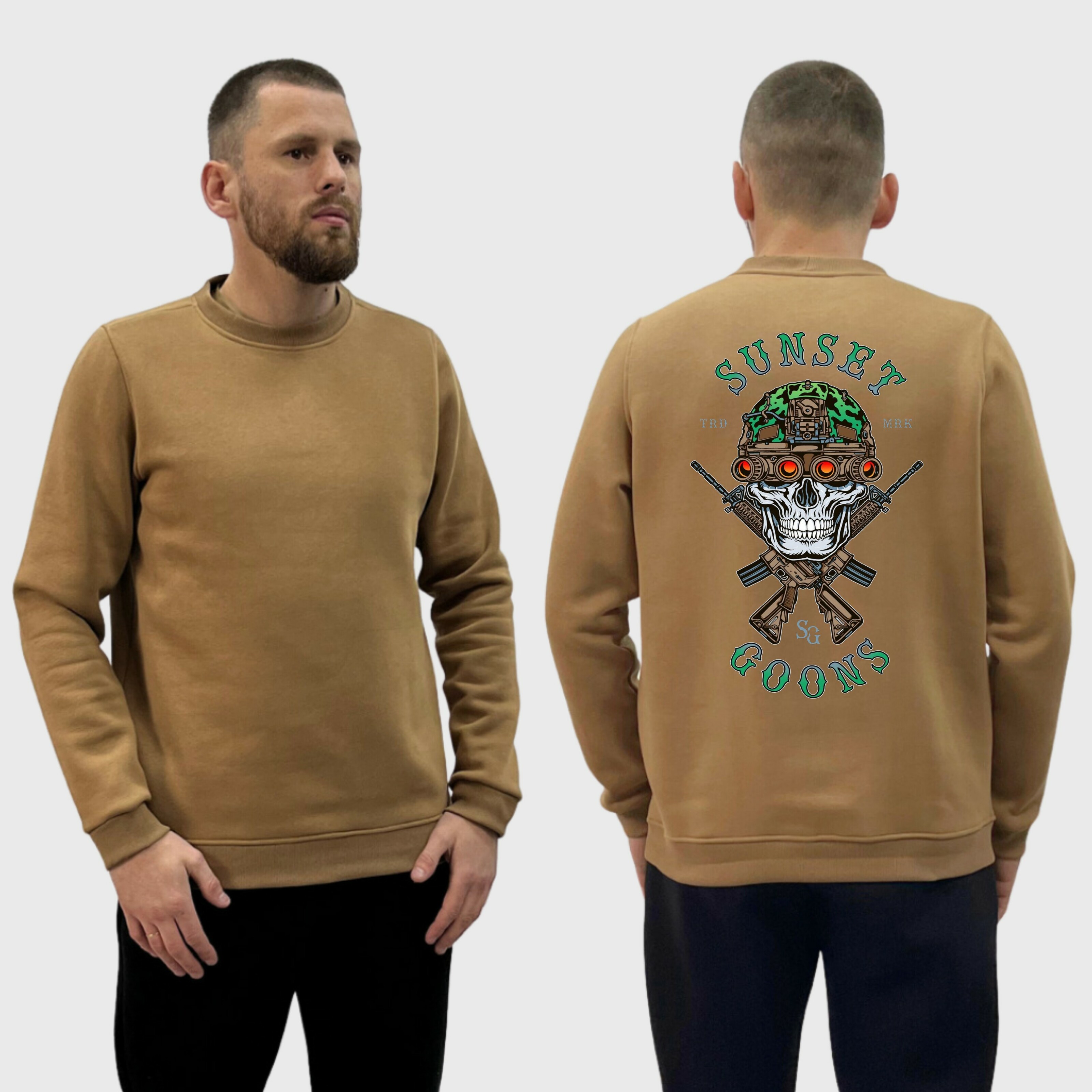 Чоловічий світшот на флісі з принтом Sunset Goons зелений череп з тепловізором, Койот
