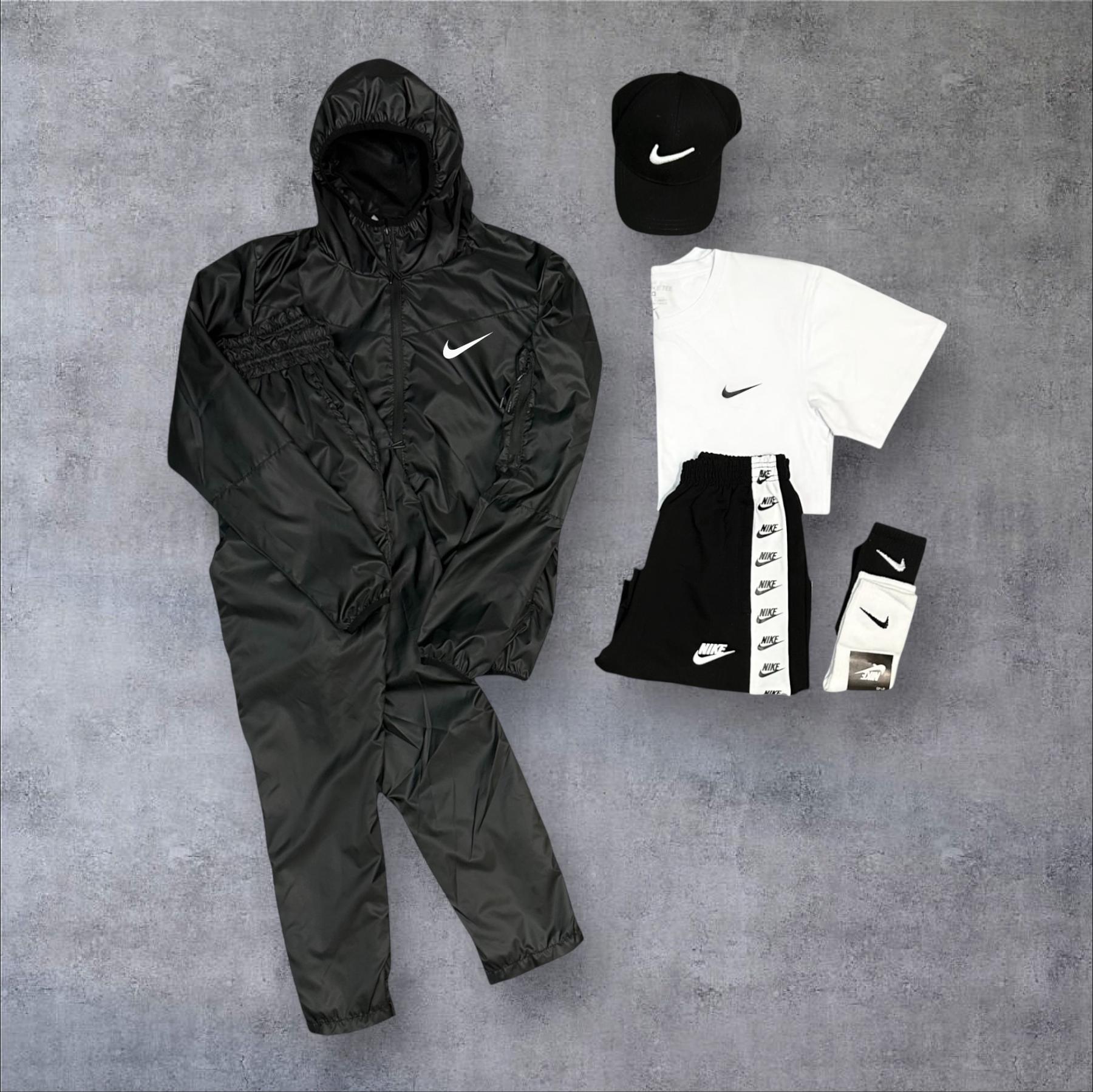Спортивный костюм Nike + футболка + кепка + шорты в подарок + носки в подарок черный плащевка демисезонный