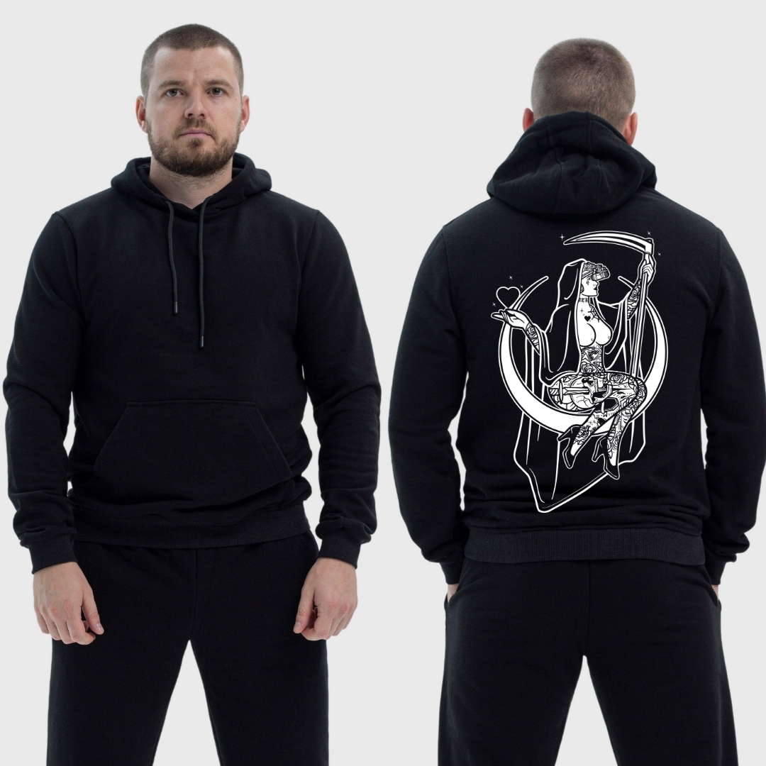 Чоловічий легкий худі з принтом Sunset Goons дівчина на місяці серце коса смерть, Чорний