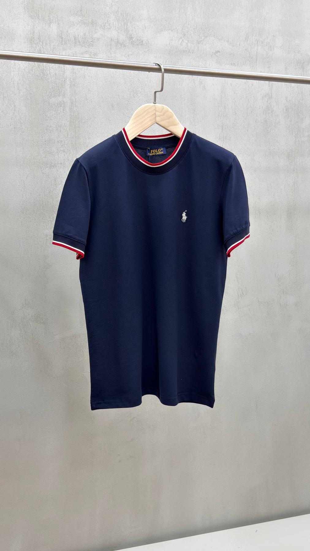 Футболка Polo Ralph Lauren (темно синий) чоловіча бавовняна літня з коротким рукавом прямого крою теніска