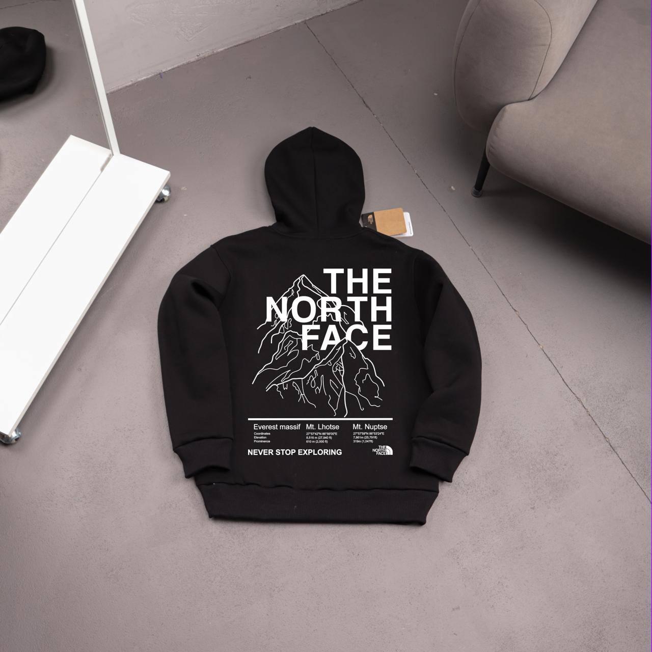 Худи The North Face (MOUNTAINS) флис мужское черное всесезонное актуальное и базовое с капюшоном для города