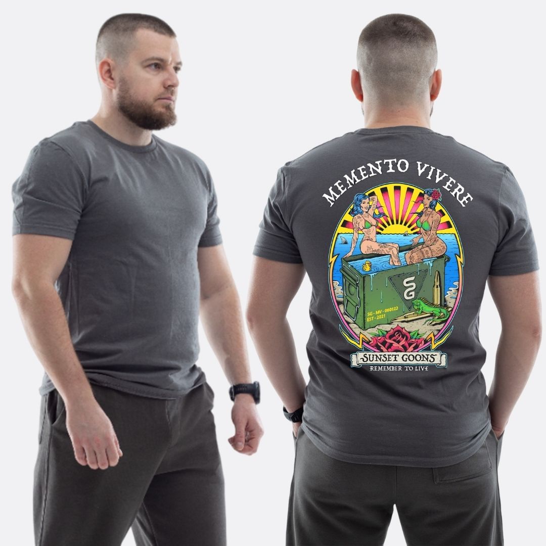 Чоловіча класична футболка з принтом Sunset Goons дівчата ящик снарядів пляж сонце , Графітовий