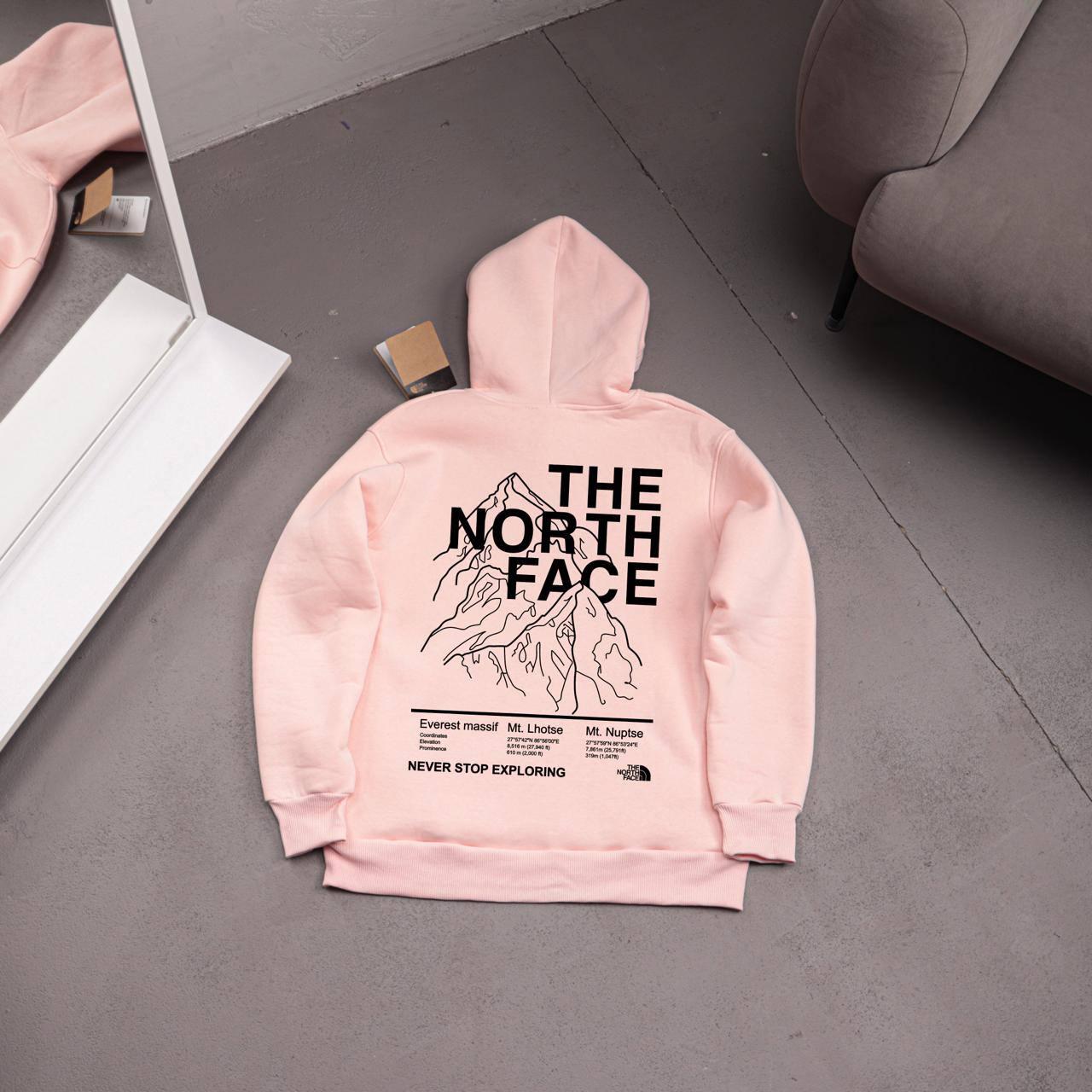 Худи The North Face (MOUNTAINS) флис мужское розовое всесезонное хлопковое с капюшоном в уличном стиле