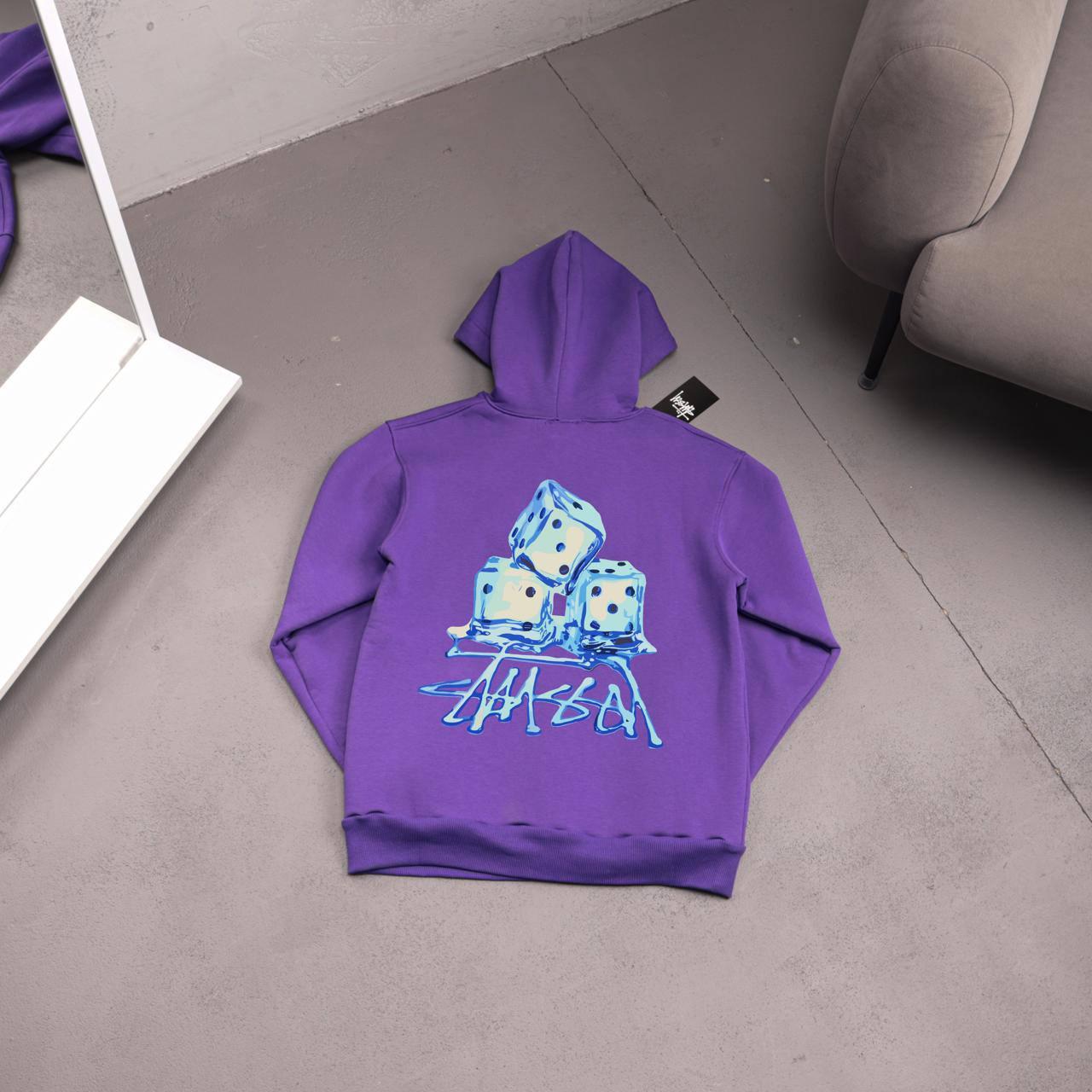 Худи фиолет STUSSY-ICE флис мужское всесезонное актуальное и молодежное с капюшоном для ежедневных образов