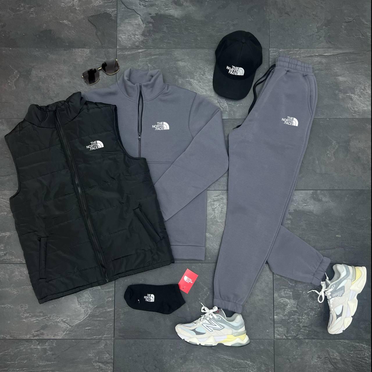Комплект The North Face (Графит цвет) трехнитка зимний практичный теплый с вышивкой на каждый день костюм