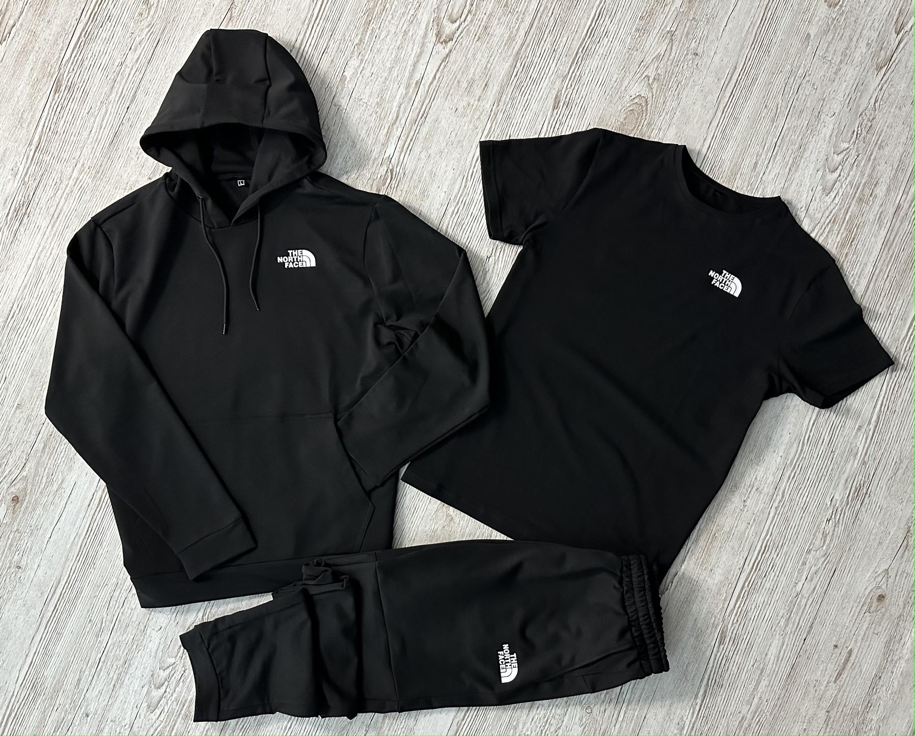Демісезонний спортивний костюм The North Face чорний худі + штани (двонитка) + Футболка чорна The North Face + Жилетка +
